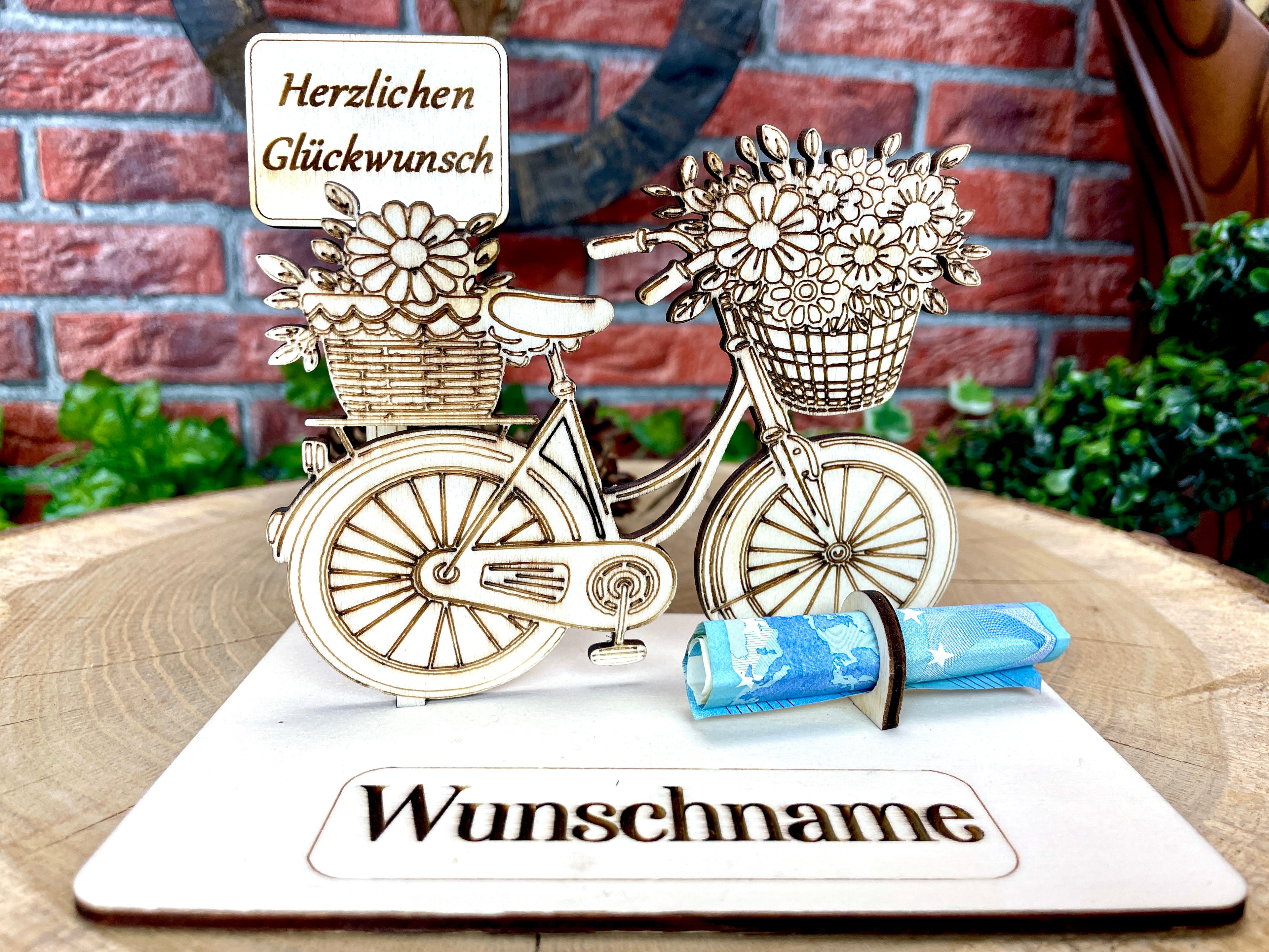 Damen Fahrrad – Dein personalisiertes Fahrrad-Geldgeschenk aus Holz Geld Karte  Männergeschenk Holzschild zum Verschenken Bilder Outdoor #4
