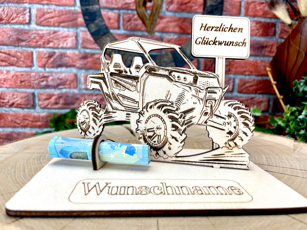 Side by Side – Liebevolles Geländefahrzeug Geldgeschenk aus Holz mit deinem Wunschtext Geld Karte Box Männergeschenk Holzschild Quad