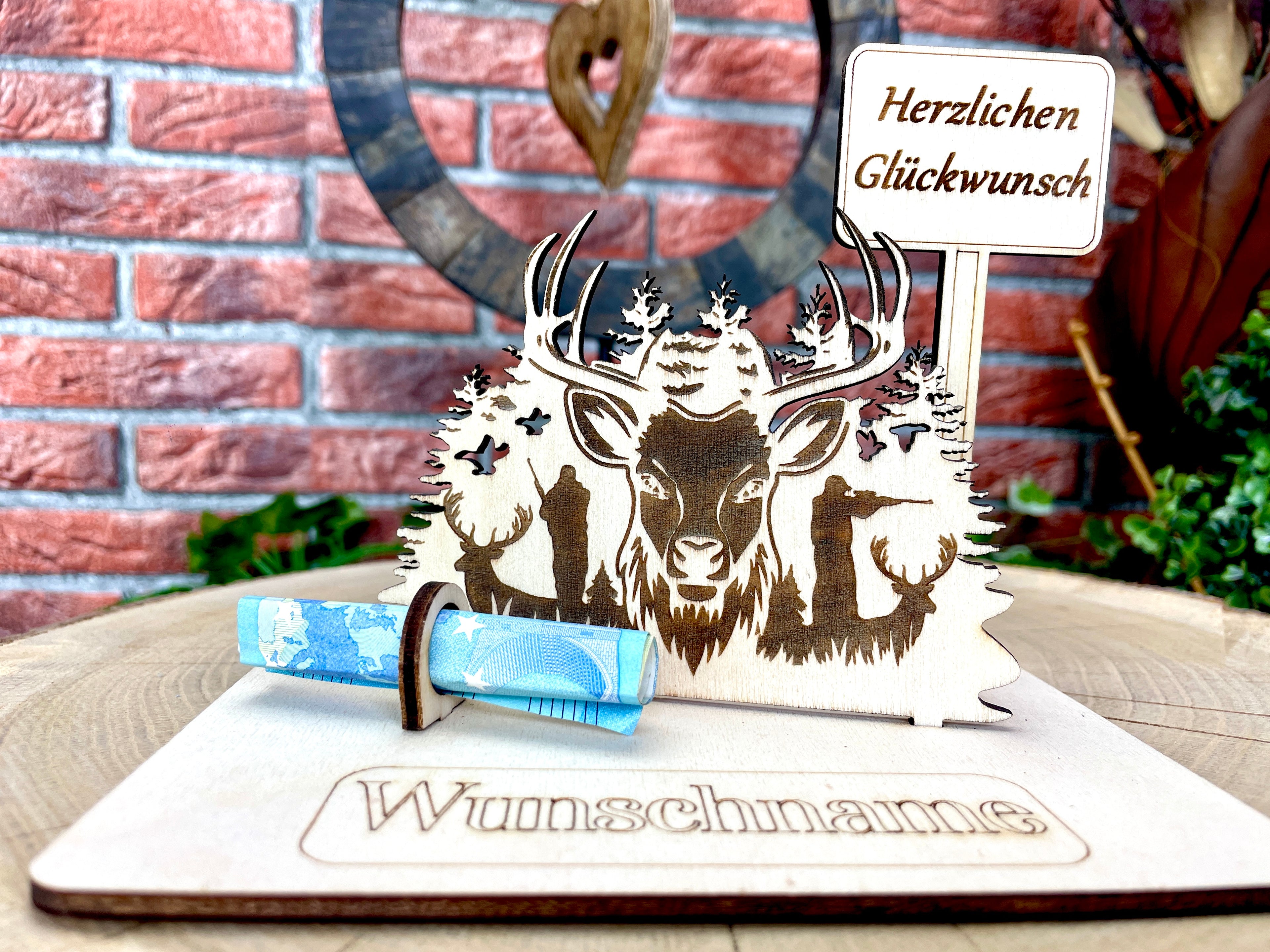 Jäger – Liebevolles Jäger Geldgeschenk aus Holz mit deinem Wunschtext Geld Karte Box Männergeschenk Holzschild zum Verschenken Petri Heil