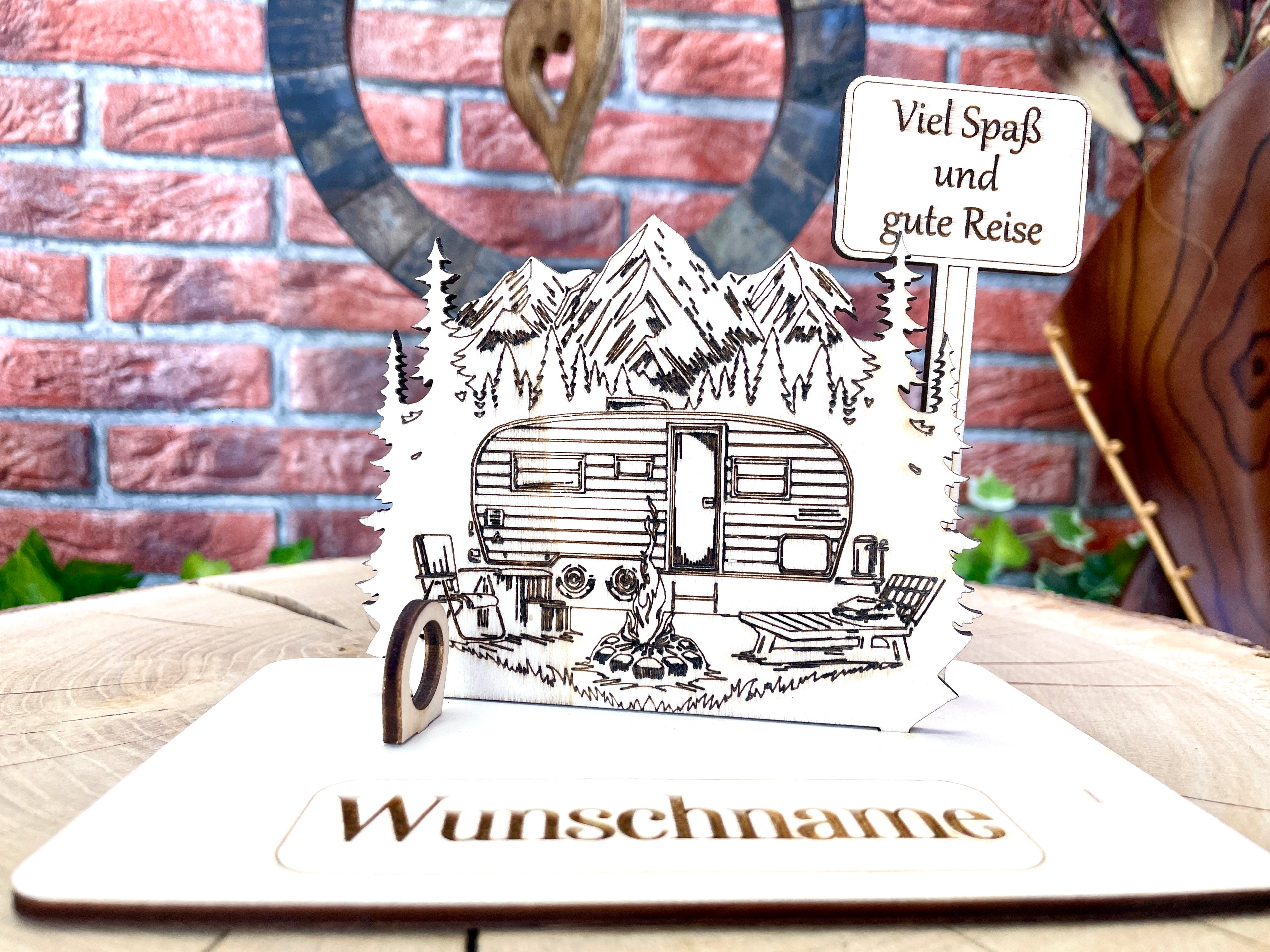 Geldgeschenk Camping aus Holz mit deinem Wunschtext  Holz Bilder Schilder Geburtstag Zur Erholung  Outdoor im Urlaub Camping in den Bergen