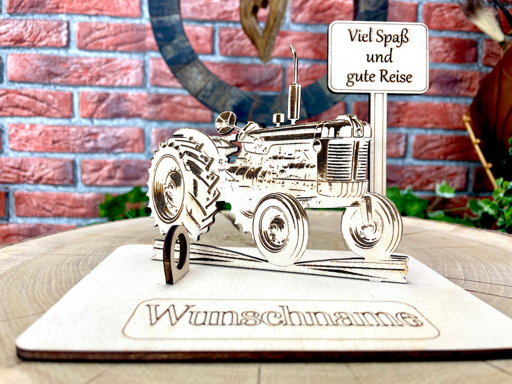 Traktor– Liebevolles Schlepper Geldgeschenk aus Holz mit deinem Wunschtext Geld Karte Box Männergeschenk Holzschild zum Verschenken Bulldog