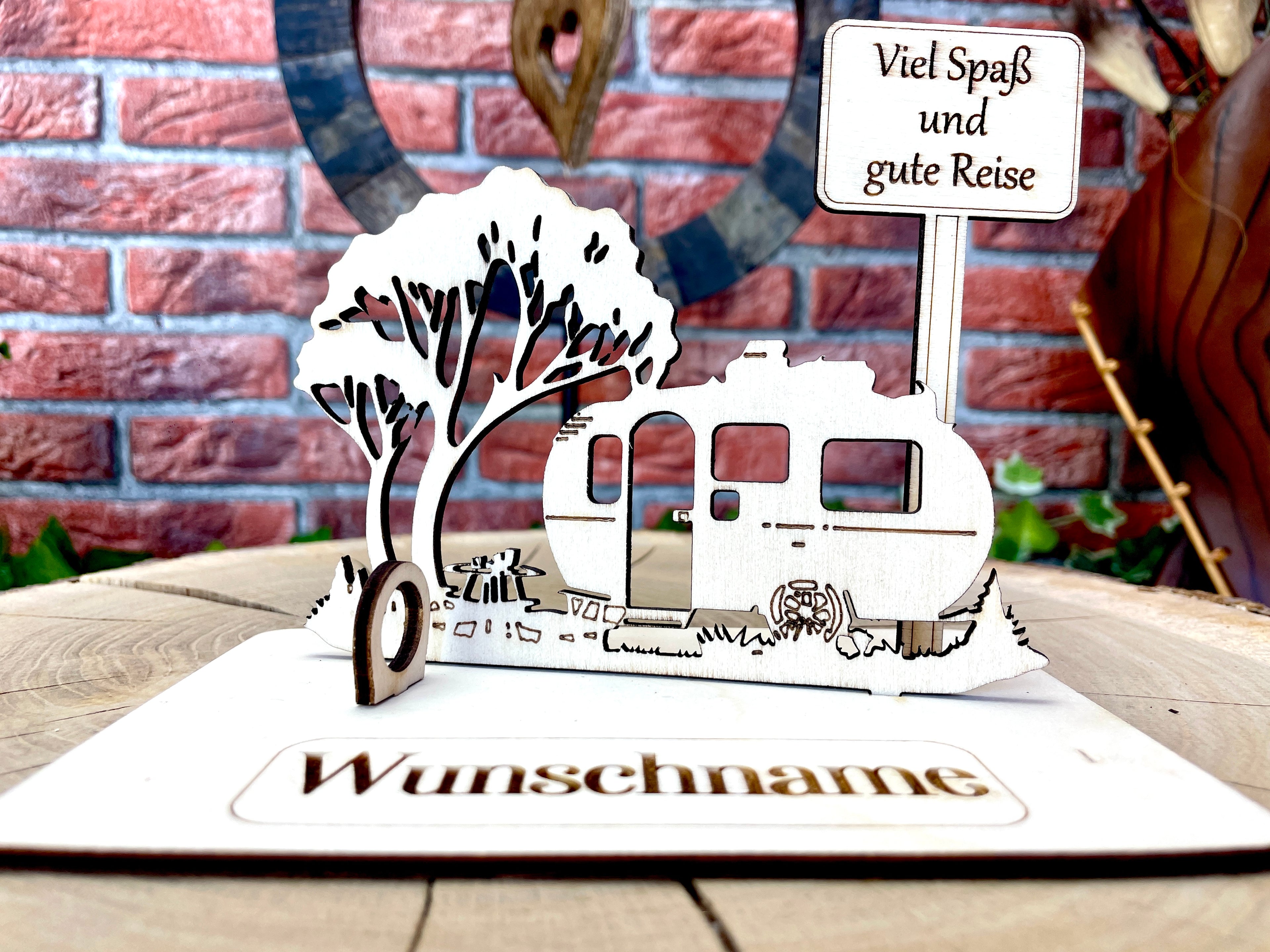 Geldgeschenk Wohnanhänger Camping aus Holz mit deinem Wunschtext  Holz Bilder Schilder Geburtstag Zur Erholung  Outdoor im Urlaub Camping am See