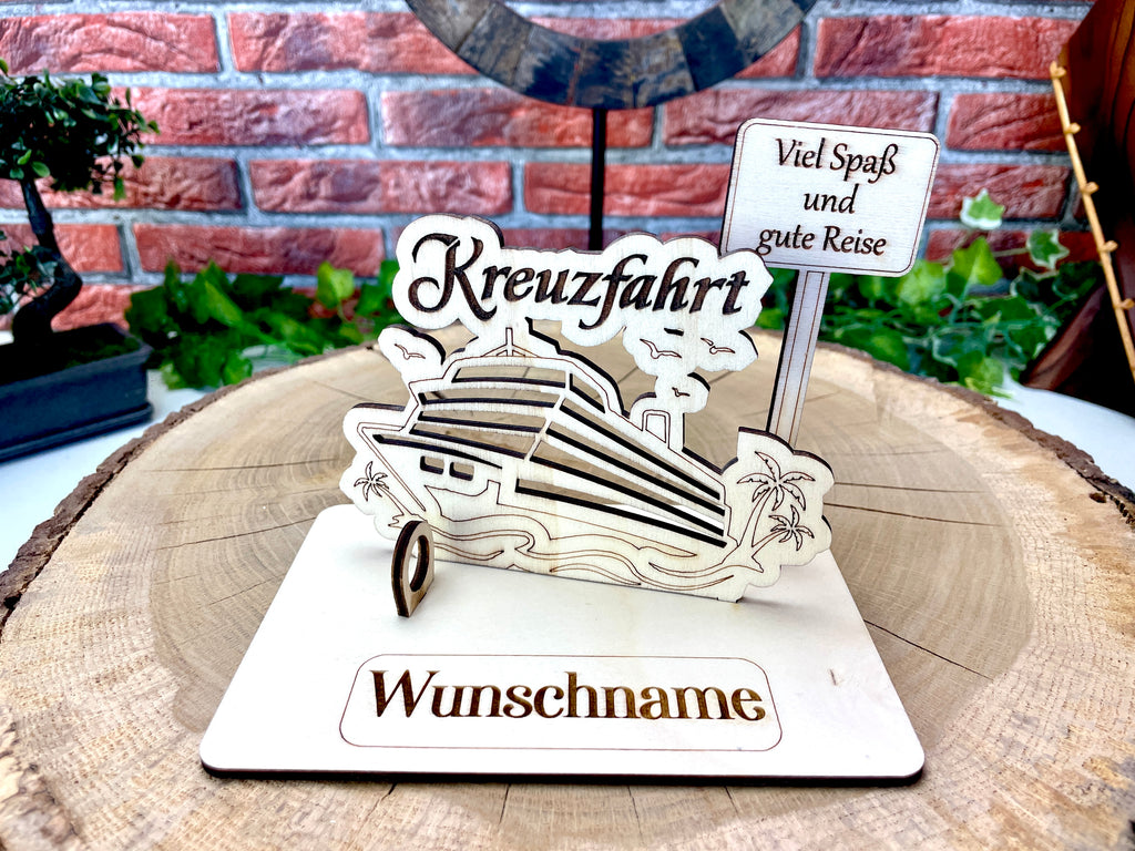 Kreuzfahrt– Liebevolles Boots Geldgeschenk aus Holz mit deinem Wunschtext Geld Karte Box Männergeschenk Holzschild zum Verschenken Reise