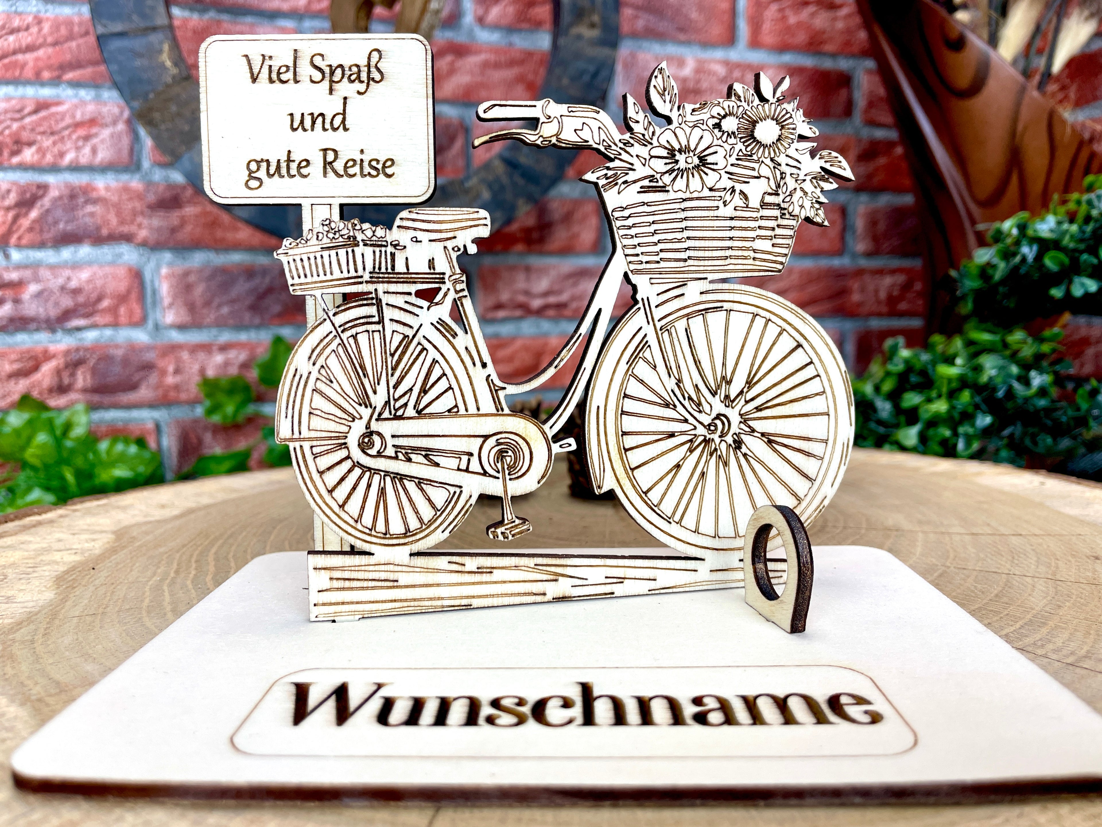 Fahrrad – Dein personalisiertes Damenrad-Geldgeschenk aus Holz mit Blumenkorb Geld Karte Box Holzschild zum Verschenken Bilder Outdoor #3