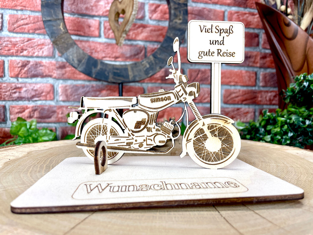 Simson S51 Holzmodell – Geldgeschenk Moped | Personalisiertes DDR Geschenk für Männer und Oldtimer Fans