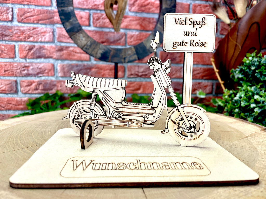 Simson SR50 – Dein personalisiertes Ostfahrzeug-Geldgeschenk aus Holz Geld Karte Box Männergeschenk Holzschild zum Verschenken