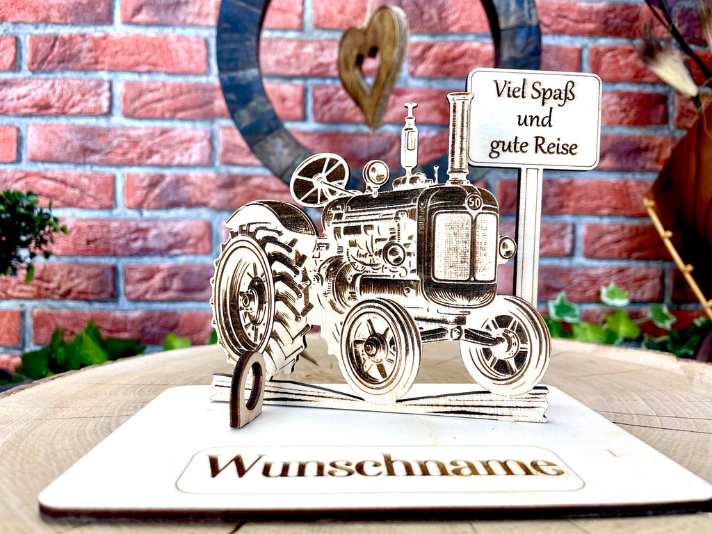 Traktor– Liebevolles Schlepper Geldgeschenk aus Holz mit deinem Wunschtext Geld Karte Box Männergeschenk Holzschild zum Verschenken Bulldog
