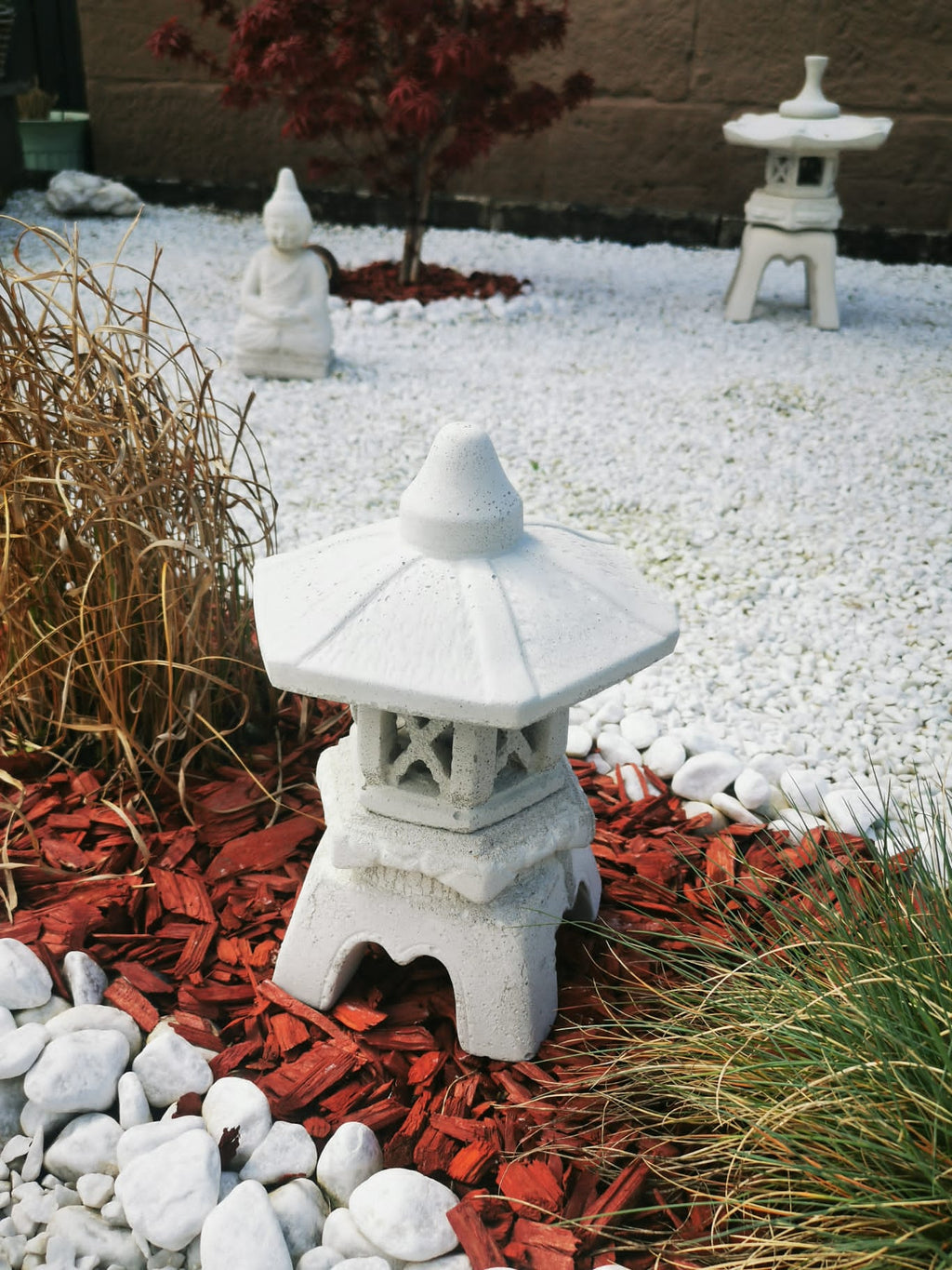 Steinlaterne Asiatische Laterne "Yukimi klein" Lichtgrau Koi Teich Podoge Rankei Tempel Gartendekoration Gartenideen Gartengestaltung