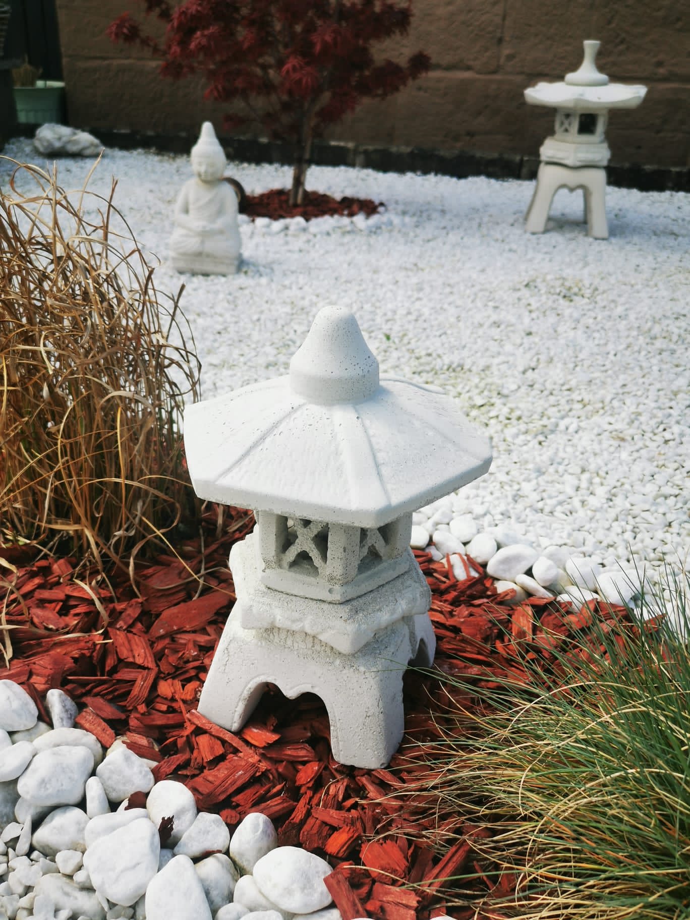 Steinlaterne Asiatische Laterne "Yukimi klein" Lichtgrau Koi Teich Podoge Rankei Tempel Gartendekoration Gartenideen Gartengestaltung