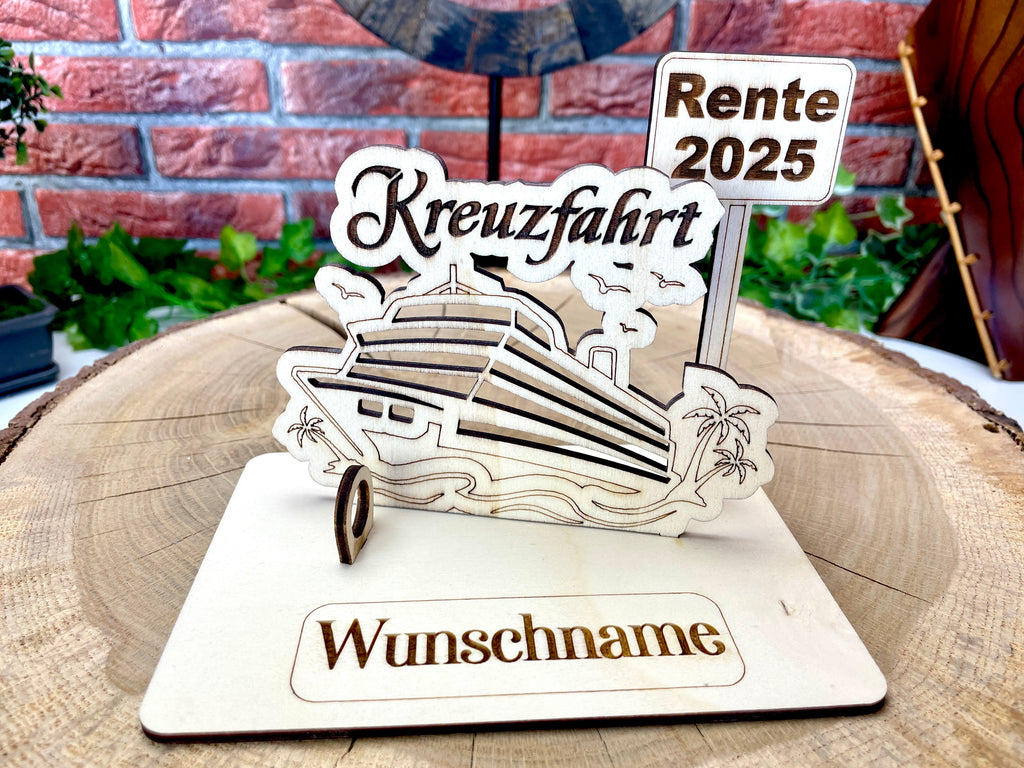 Kreuzfahrt– Liebevolles Boots Geldgeschenk aus Holz mit deinem Wunschtext Geld Karte Box Männergeschenk Holzschild zum Verschenken Reise