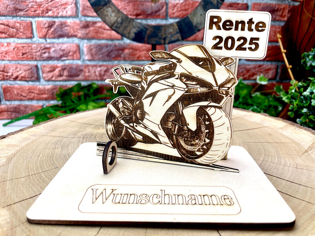 Motorrad  – Dein personalisiertes Motorrad Geldgeschenk aus Holz Geld Karte Box Männergeschenk Holzschild zum Verschenken Rennmaschine