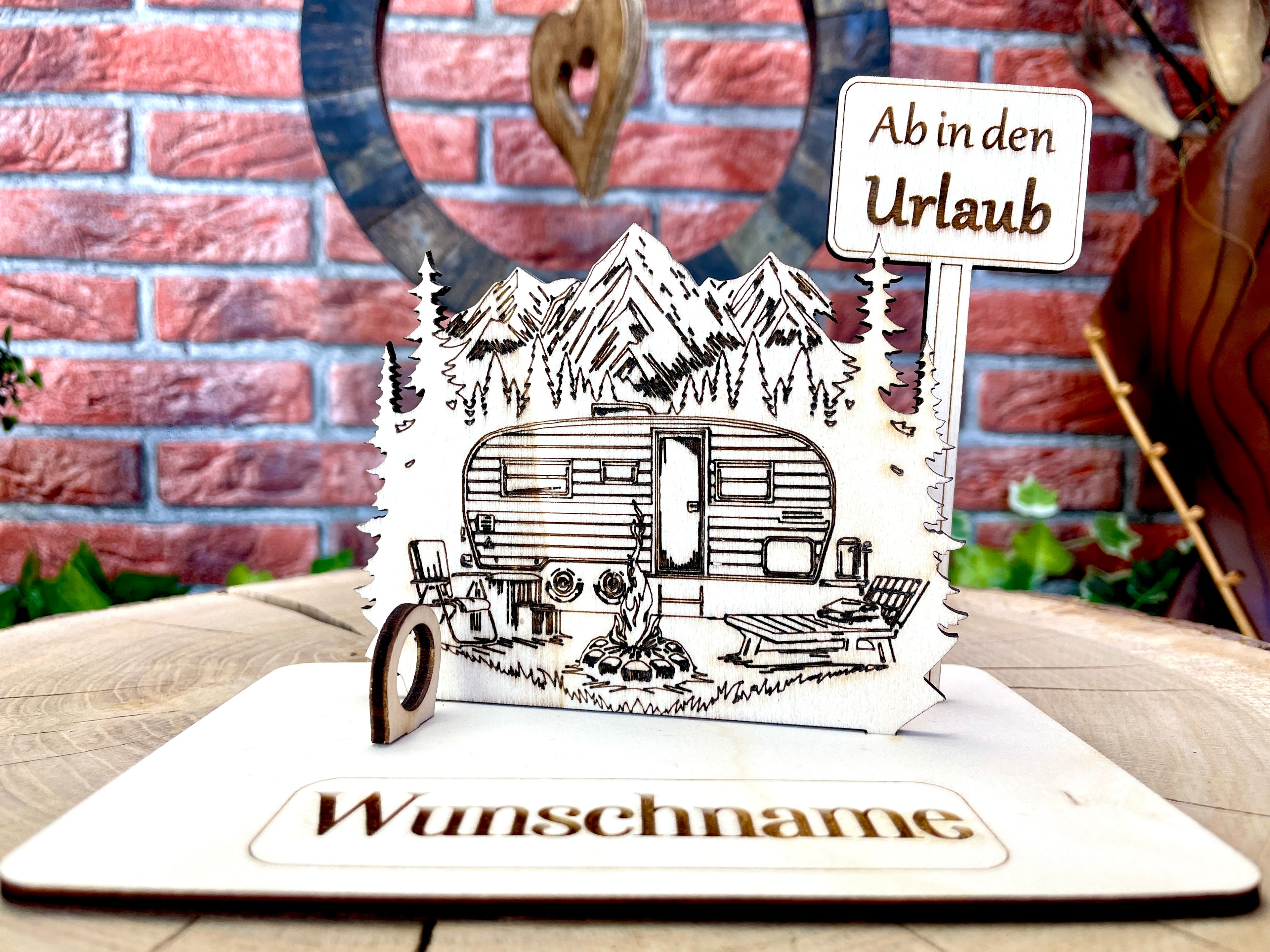 Geldgeschenk Camping aus Holz mit deinem Wunschtext  Holz Bilder Schilder Geburtstag Zur Erholung  Outdoor im Urlaub Camping in den Bergen