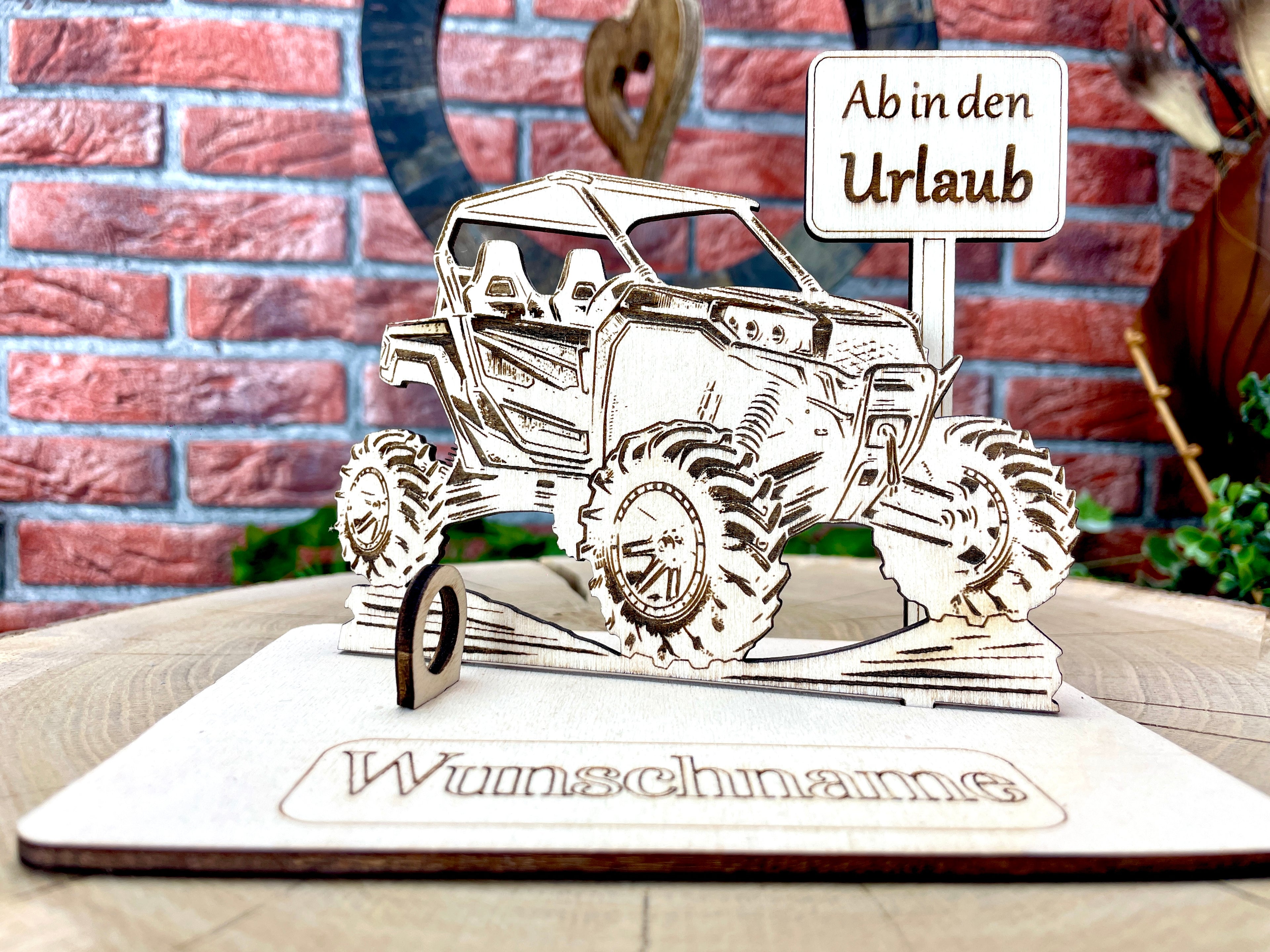 Side by Side – Liebevolles Geländefahrzeug Geldgeschenk aus Holz mit deinem Wunschtext Geld Karte Box Männergeschenk Holzschild Quad
