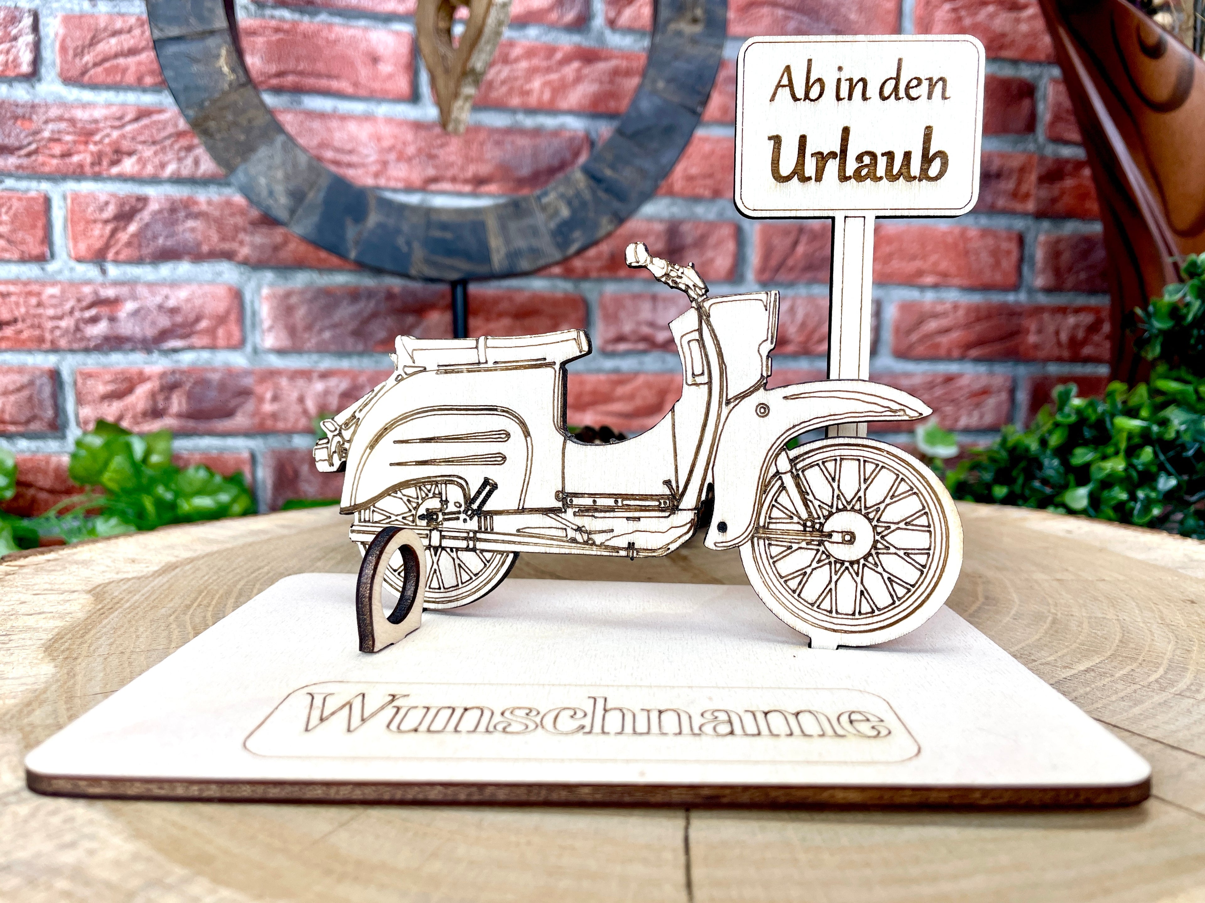 Simson Schwalbe Geldgeschenk aus Holz – Personalisiertes Männergeschenk Motorrad Geschenkidee aus Holz zur Hochzeit Geburtstag