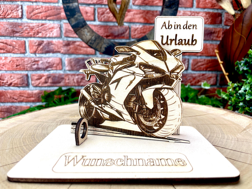 Motorrad  – Dein personalisiertes Motorrad Geldgeschenk aus Holz Geld Karte Box Männergeschenk Holzschild zum Verschenken Rennmaschine