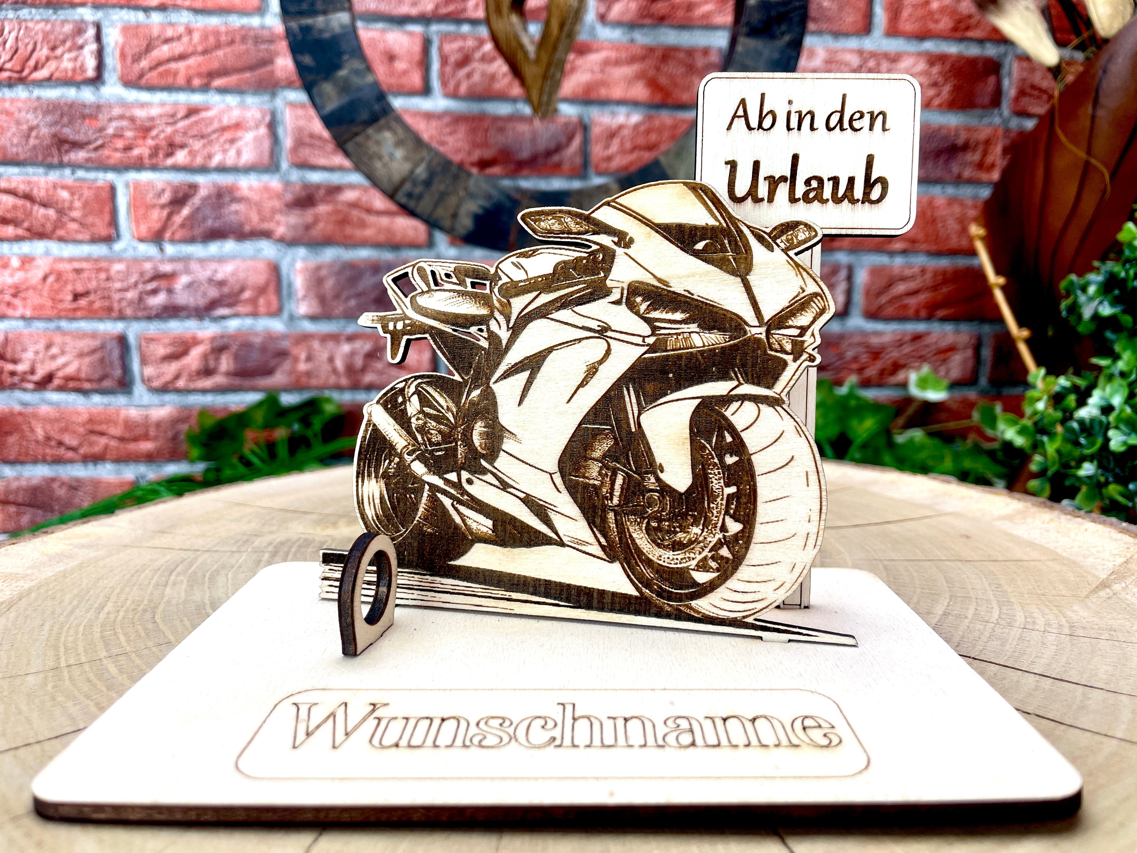 Motorrad  – Dein personalisiertes Motorrad Geldgeschenk aus Holz Geld Karte Box Männergeschenk Holzschild zum Verschenken Rennmaschine