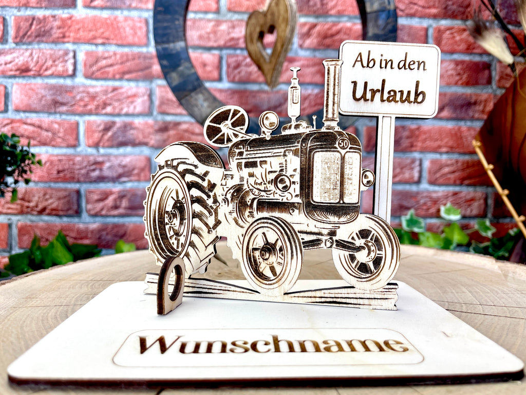 Traktor– Liebevolles Schlepper Geldgeschenk aus Holz mit deinem Wunschtext Geld Karte Box Männergeschenk Holzschild zum Verschenken Bulldog