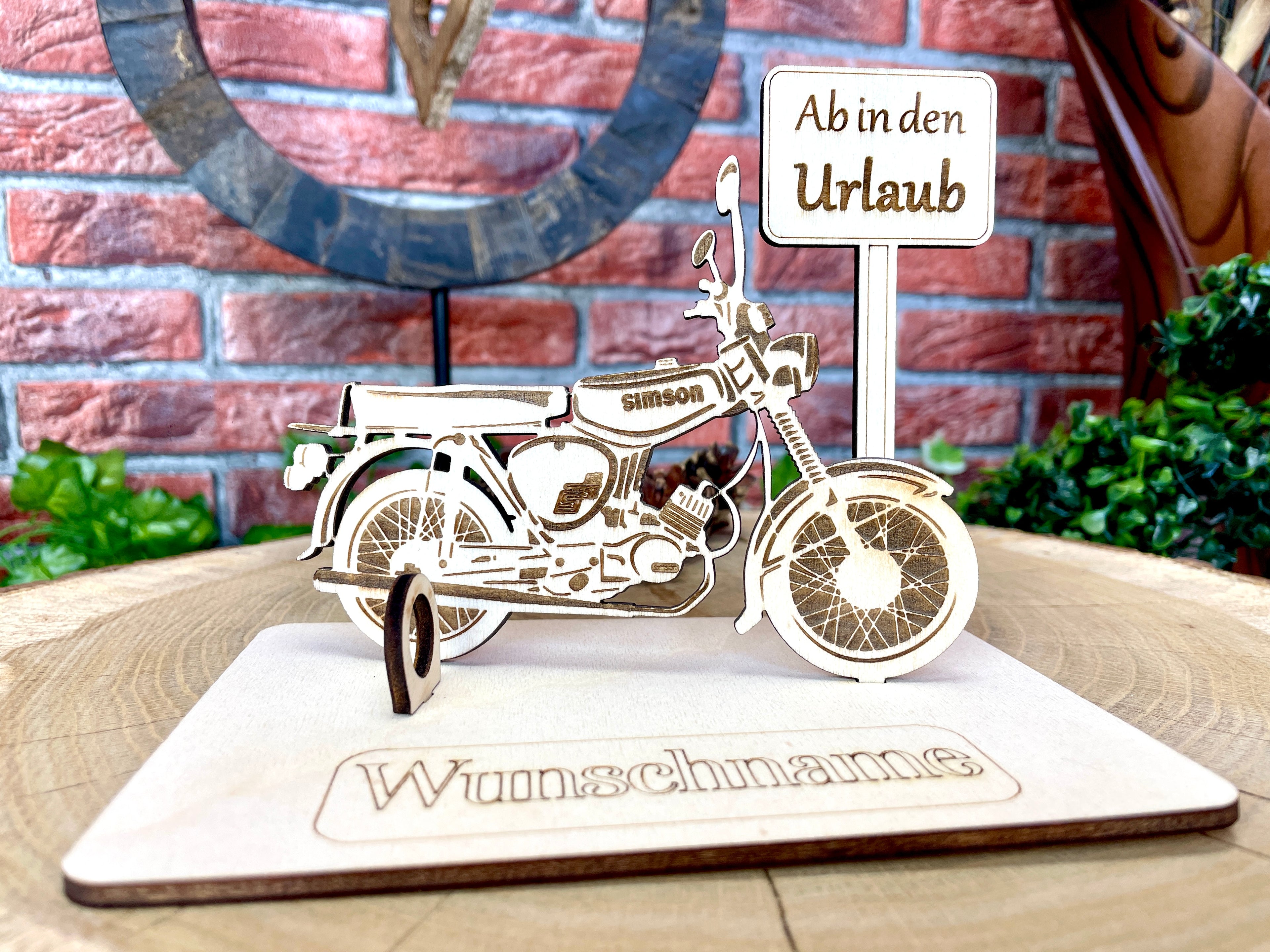 Simson S51 Holzmodell – Geldgeschenk Moped | Personalisiertes DDR Geschenk für Männer und Oldtimer Fans