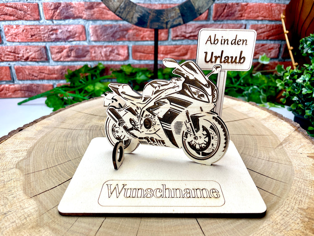 Motorrad 125ccm – Dein personalisiertes Motorrad Geldgeschenk aus Holz Geld Karte Box Männergeschenk Holzschild zum Verschenken Motorrad