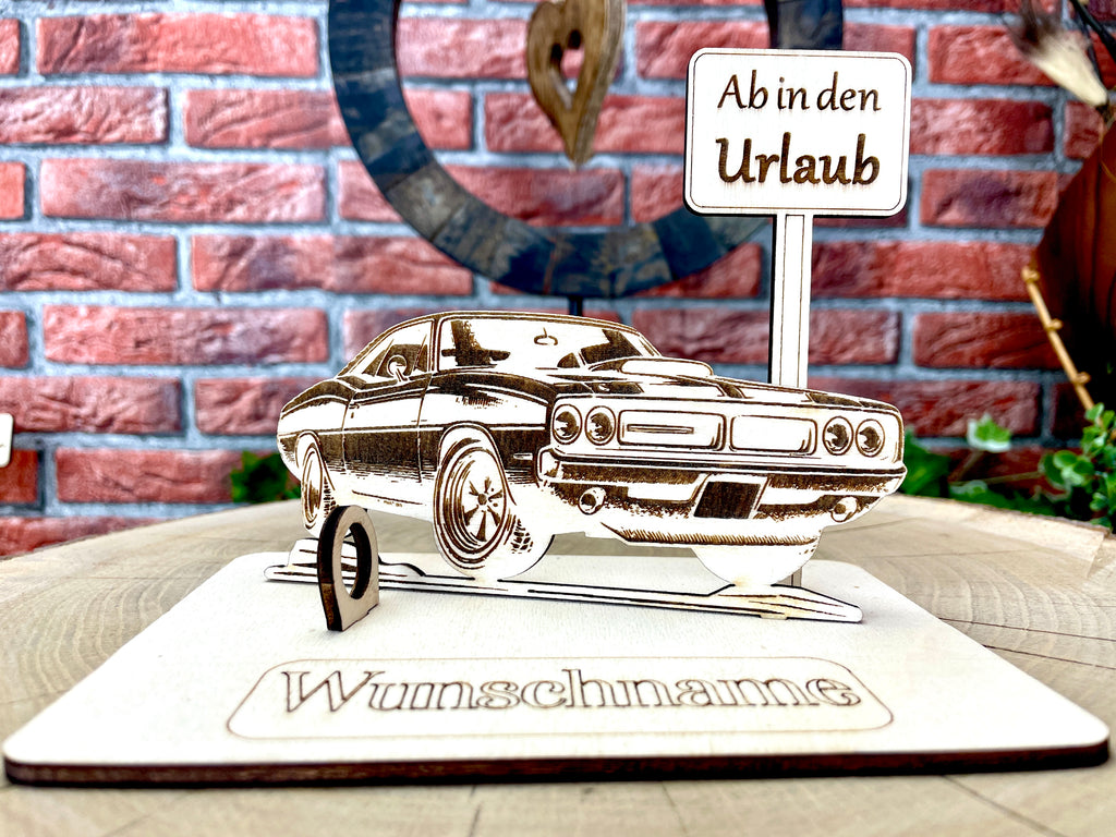Auto – Dein personalisiertes AutoGeldgeschenk aus Holz Geld Karte Box Männergeschenk Holzschild zum Verschenken Oldtimer Muscle Car