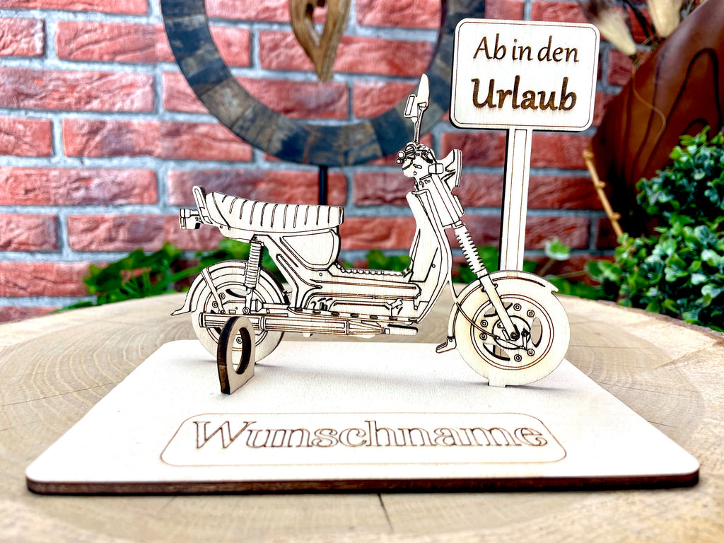 Simson SR50 – Dein personalisiertes Ostfahrzeug-Geldgeschenk aus Holz Geld Karte Box Männergeschenk Holzschild zum Verschenken