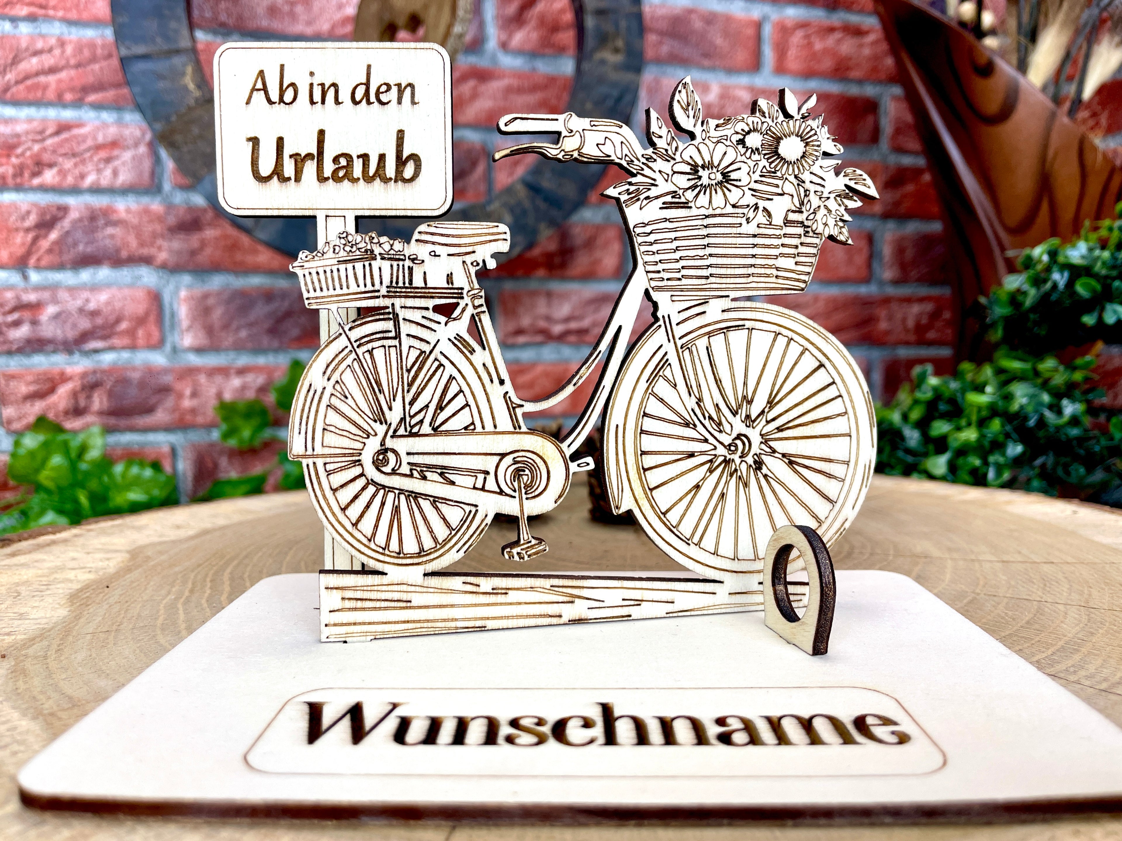 Fahrrad – Dein personalisiertes Damenrad-Geldgeschenk aus Holz mit Blumenkorb Geld Karte Box Holzschild zum Verschenken Bilder Outdoor #3