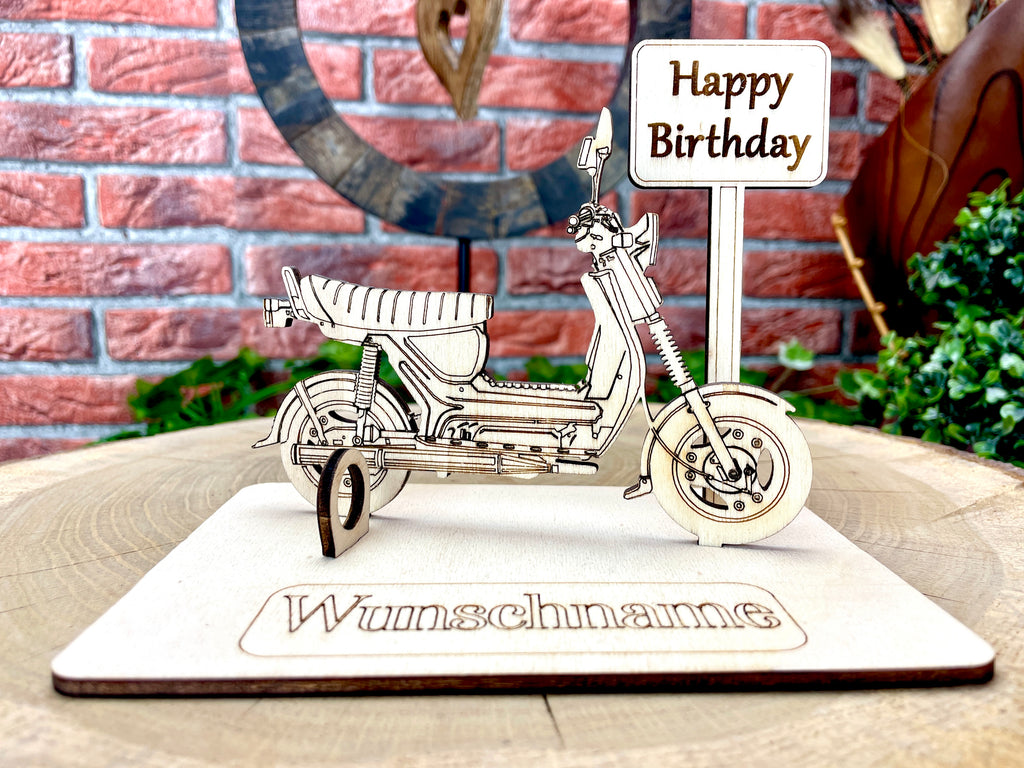 Simson SR50 – Dein personalisiertes Ostfahrzeug-Geldgeschenk aus Holz Geld Karte Box Männergeschenk Holzschild zum Verschenken
