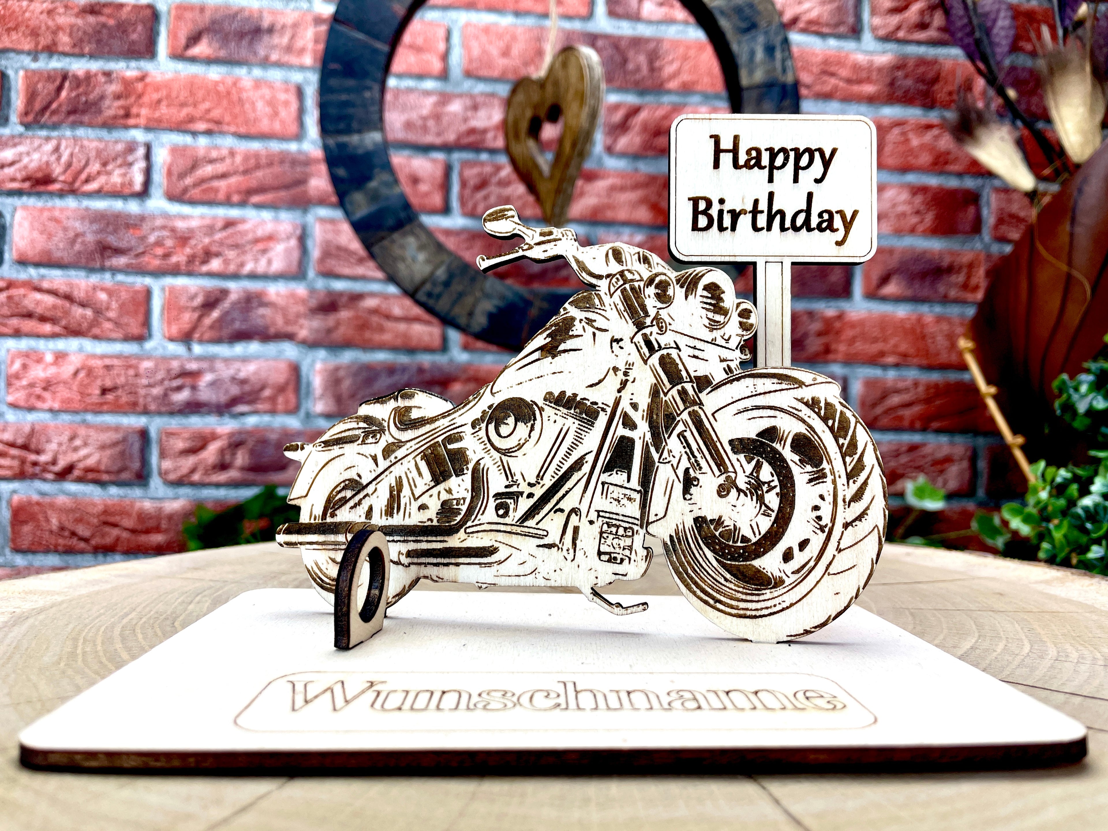 Personalisiertes Harley Motorrad Geldgeschenk aus Holz – Originelles Männergeschenk zum Geburtstag