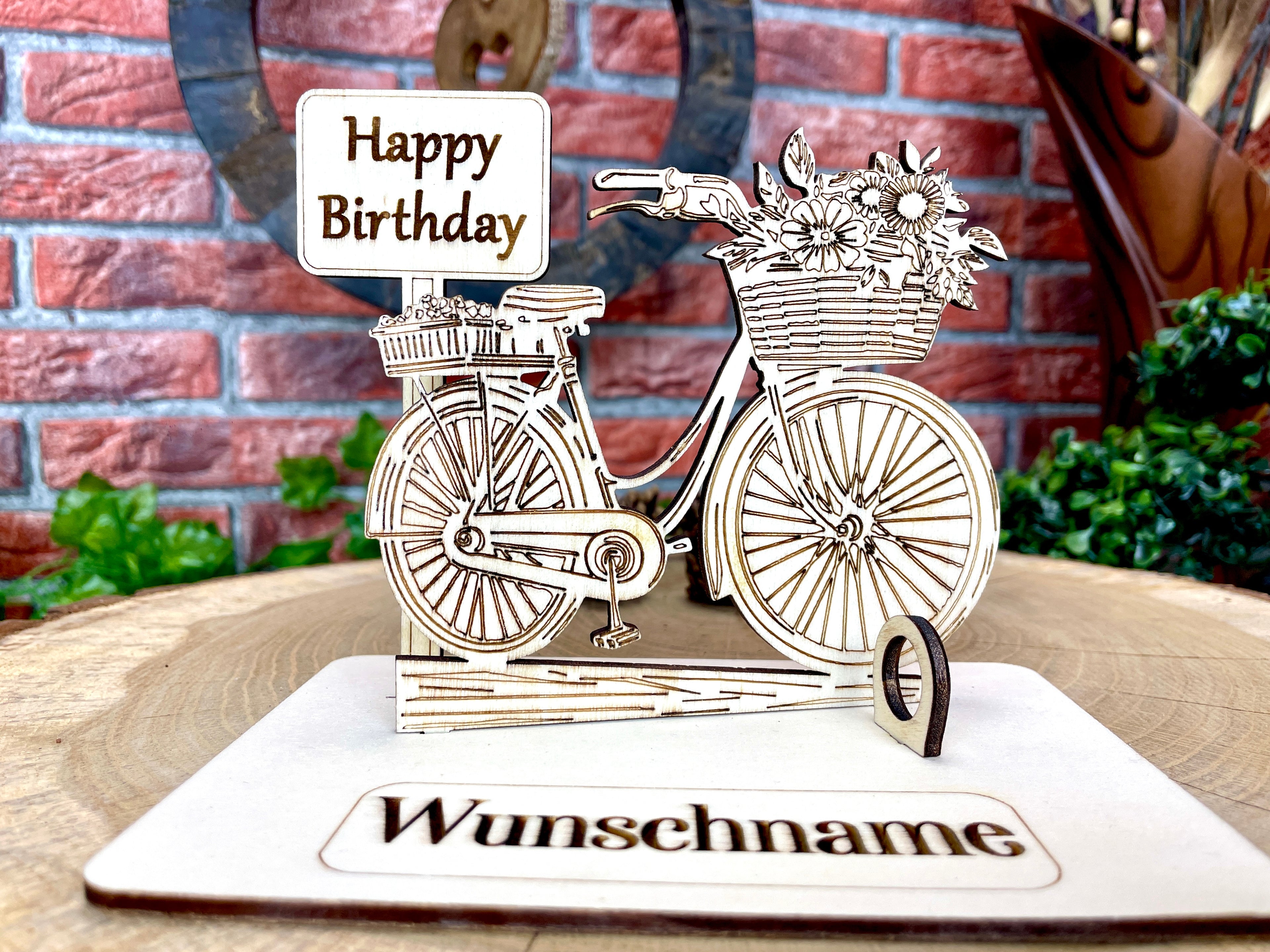 Fahrrad – Dein personalisiertes Damenrad-Geldgeschenk aus Holz mit Blumenkorb Geld Karte Box Holzschild zum Verschenken Bilder Outdoor #3