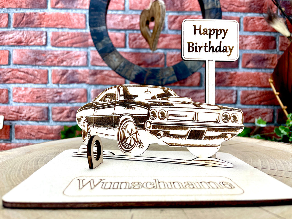 Auto – Dein personalisiertes AutoGeldgeschenk aus Holz Geld Karte Box Männergeschenk Holzschild zum Verschenken Oldtimer Muscle Car