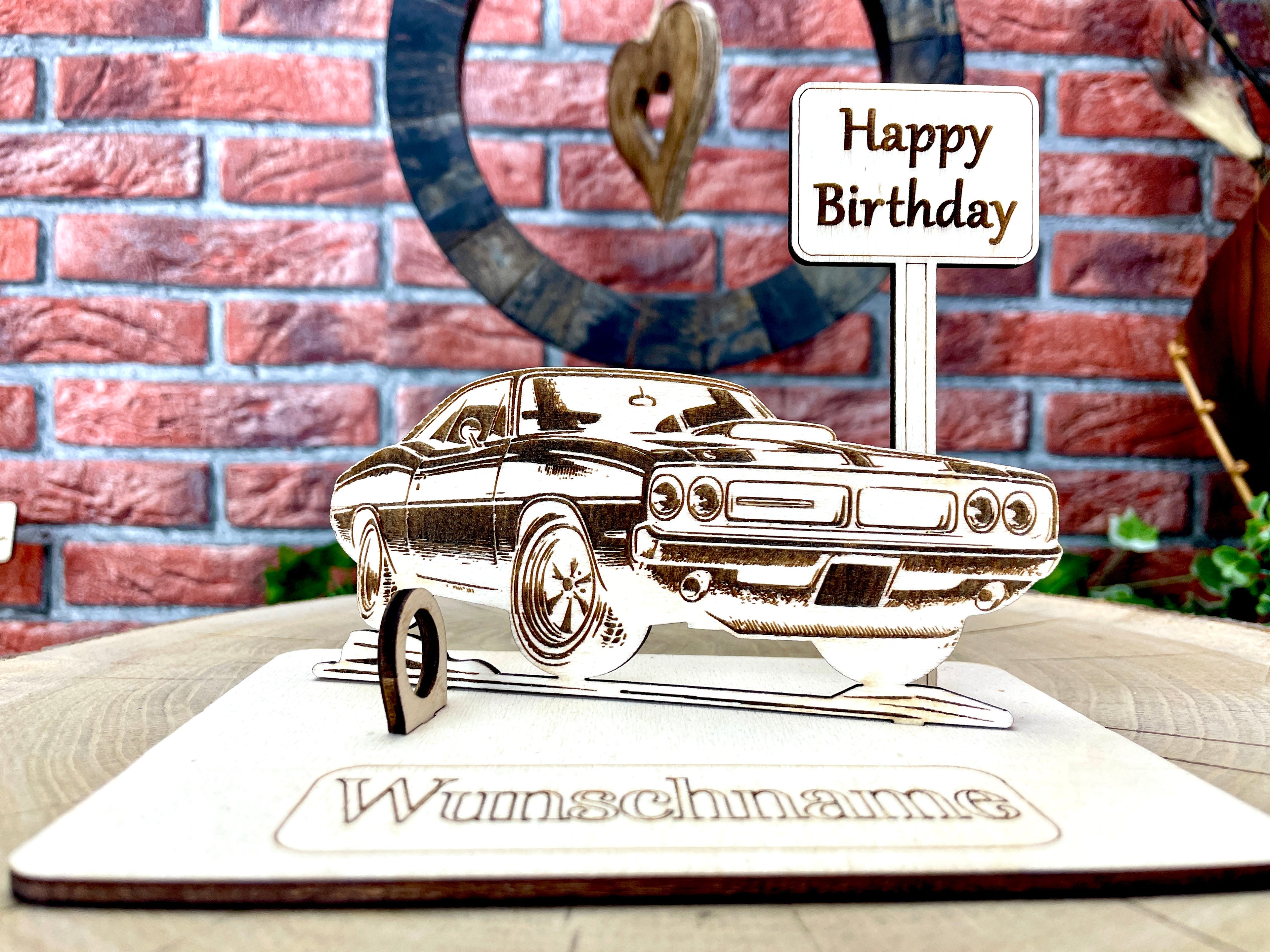 Auto – Dein personalisiertes AutoGeldgeschenk aus Holz Geld Karte Box Männergeschenk Holzschild zum Verschenken Oldtimer Muscle Car