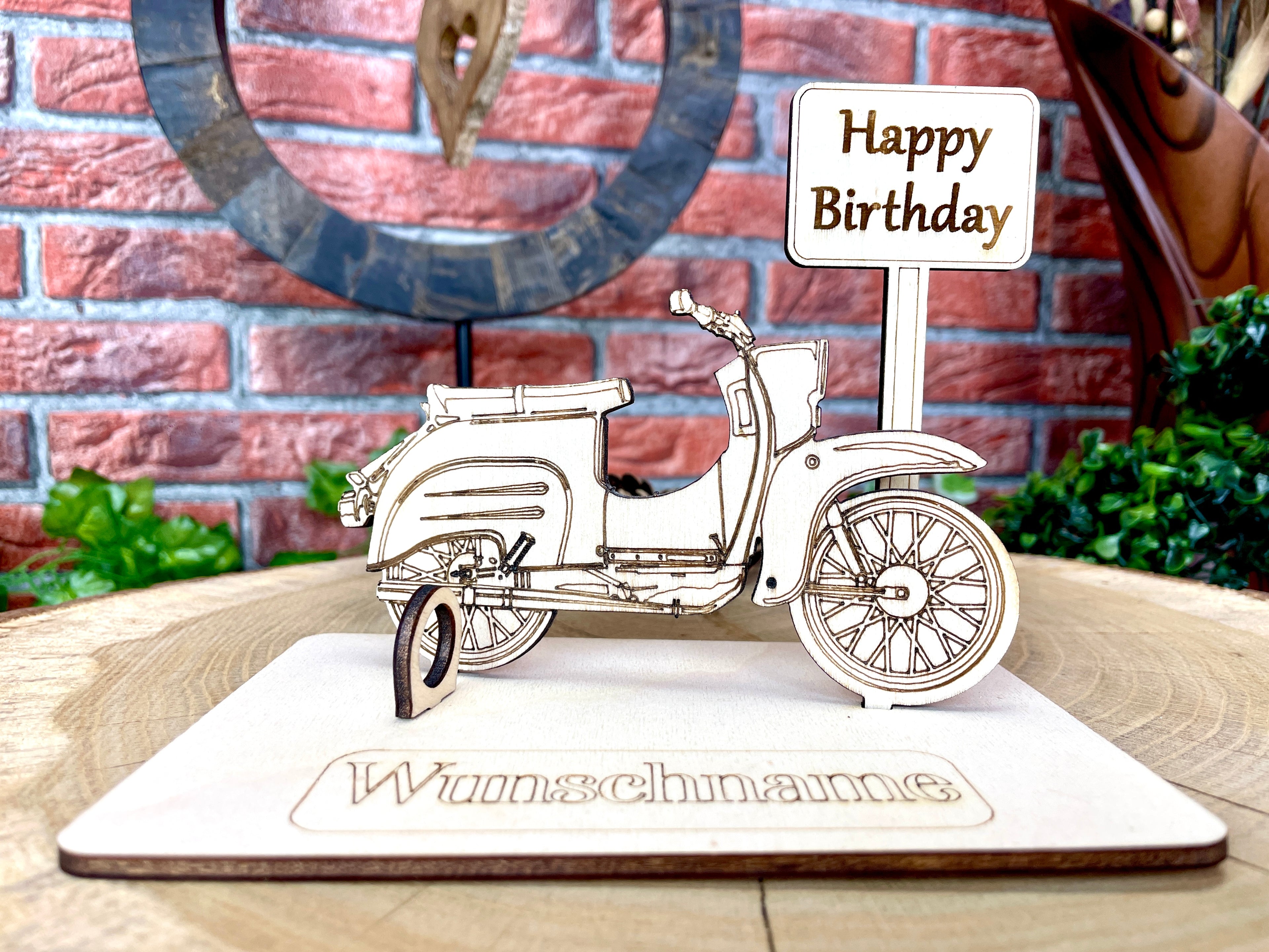 Simson Schwalbe Geldgeschenk aus Holz – Personalisiertes Männergeschenk Motorrad Geschenkidee aus Holz zur Hochzeit Geburtstag