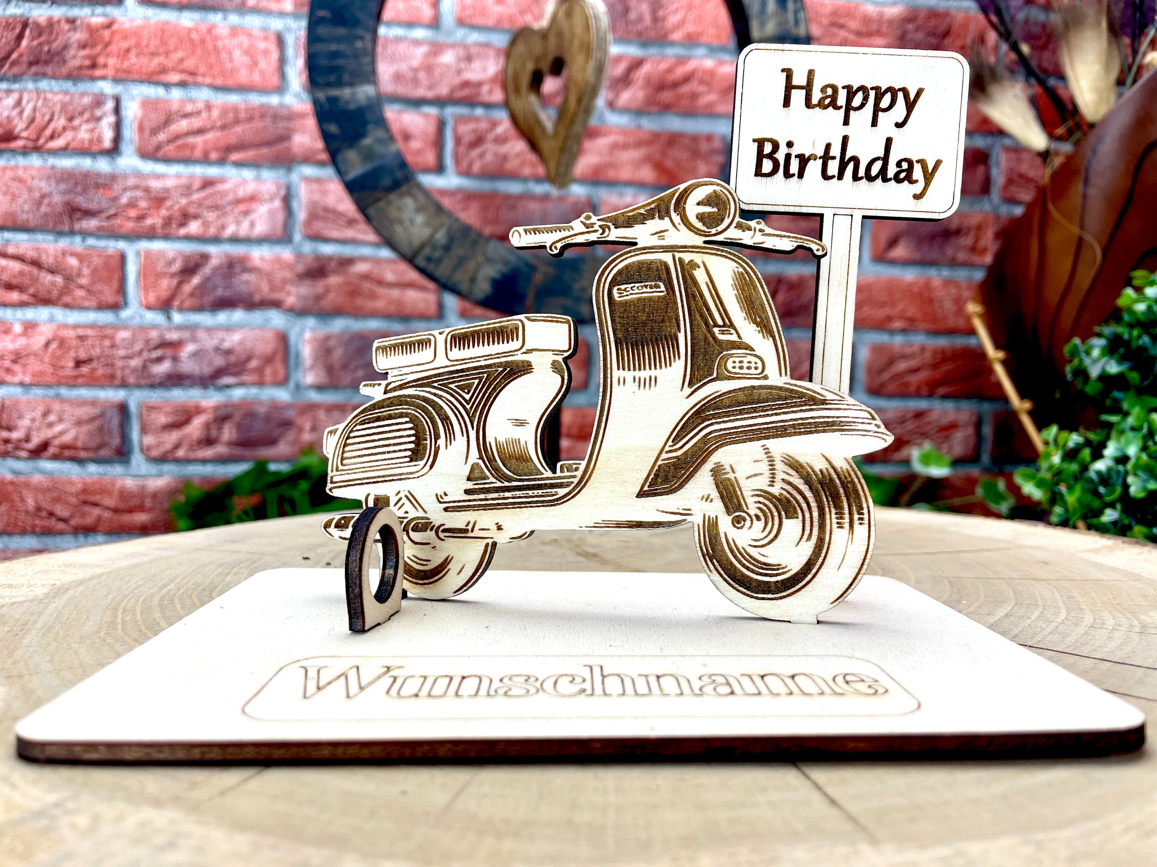 Vespa  – Dein personalisiertes Roller Geldgeschenk aus Holz Geld Karte Box Männergeschenk Holzschild zum Verschenken GTS 125 Retro Roller