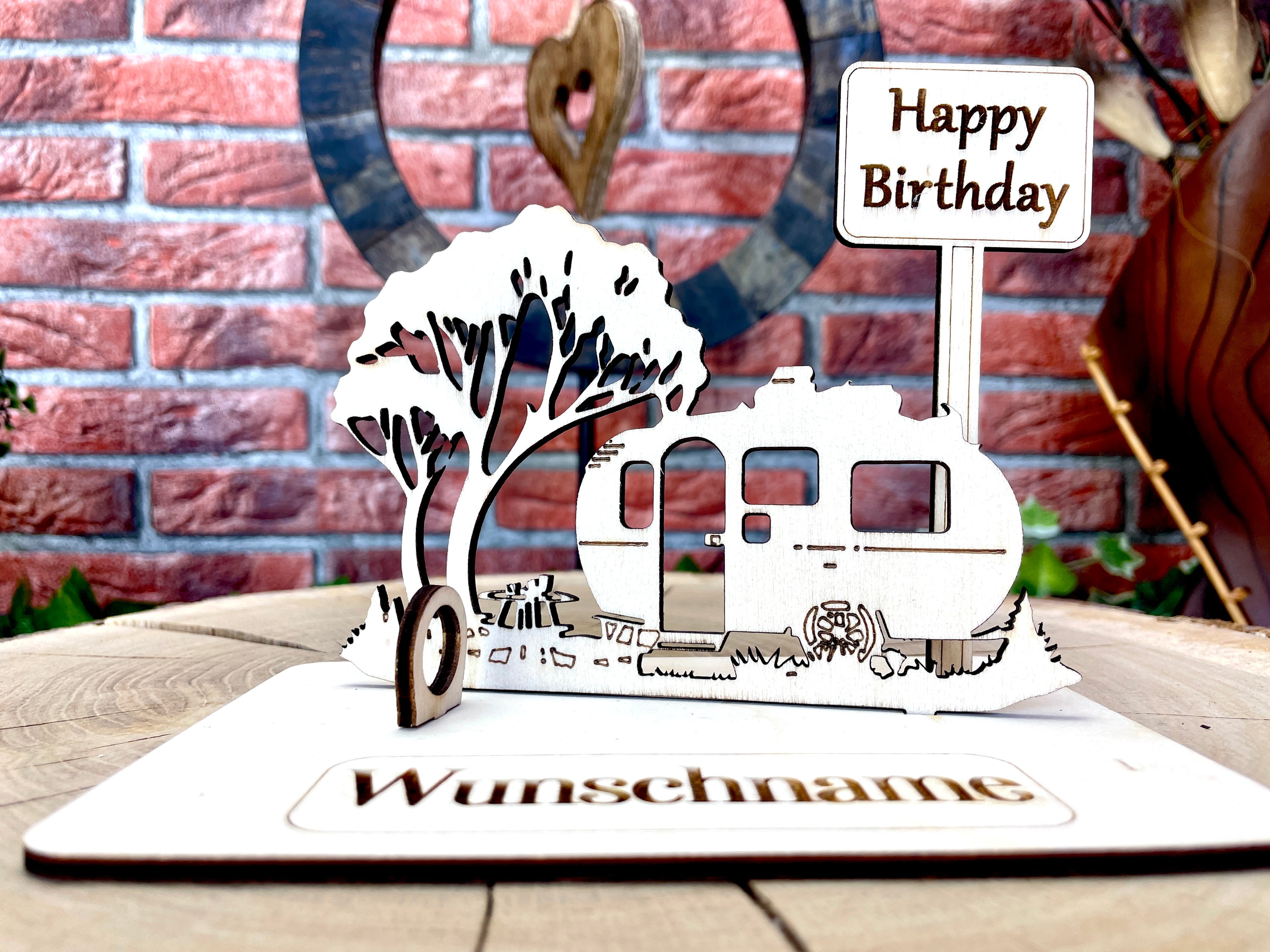 Geldgeschenk Wohnanhänger Camping aus Holz mit deinem Wunschtext  Holz Bilder Schilder Geburtstag Zur Erholung  Outdoor im Urlaub Camping am See