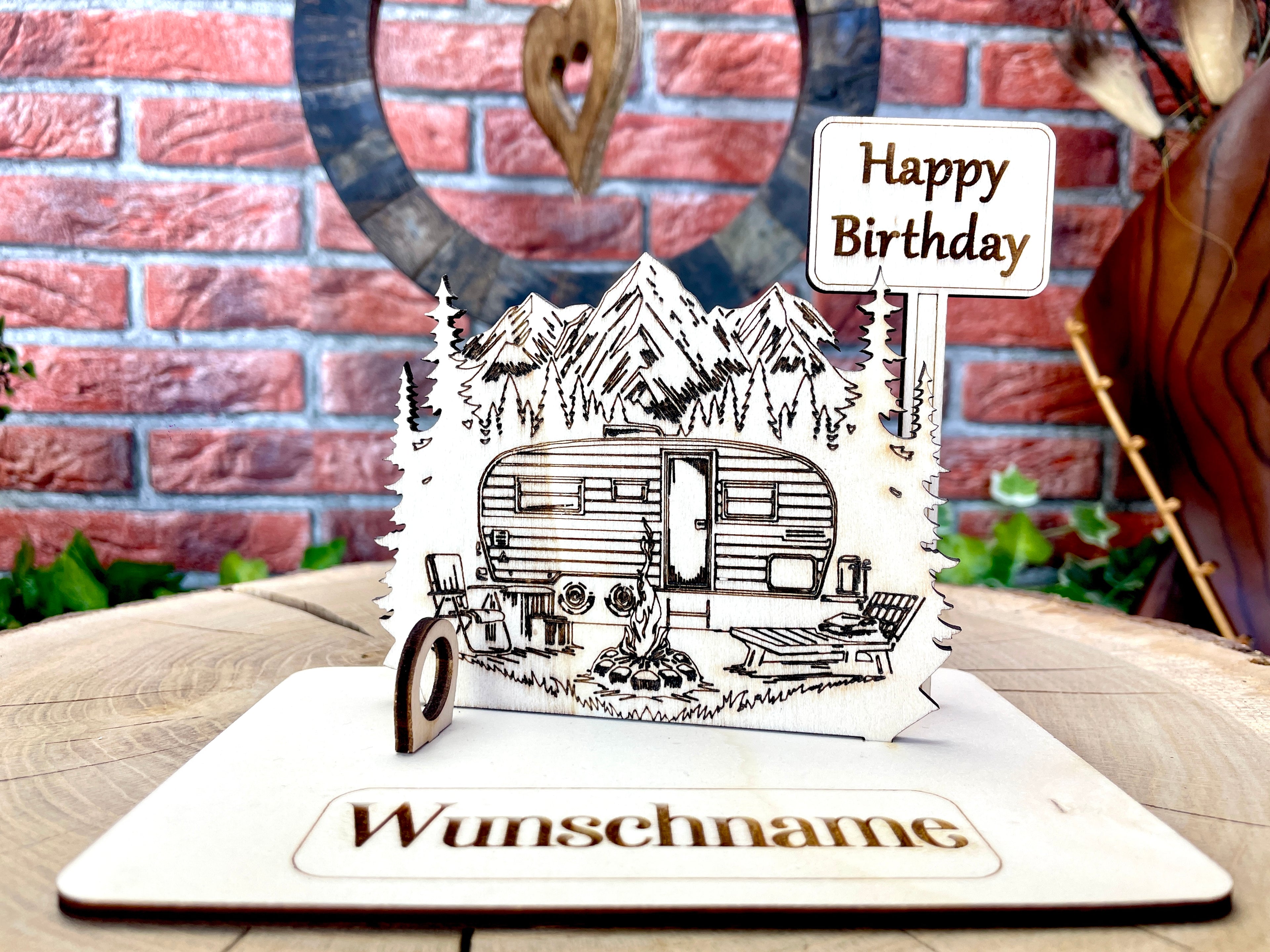 Geldgeschenk Camping aus Holz mit deinem Wunschtext  Holz Bilder Schilder Geburtstag Zur Erholung  Outdoor im Urlaub Camping in den Bergen