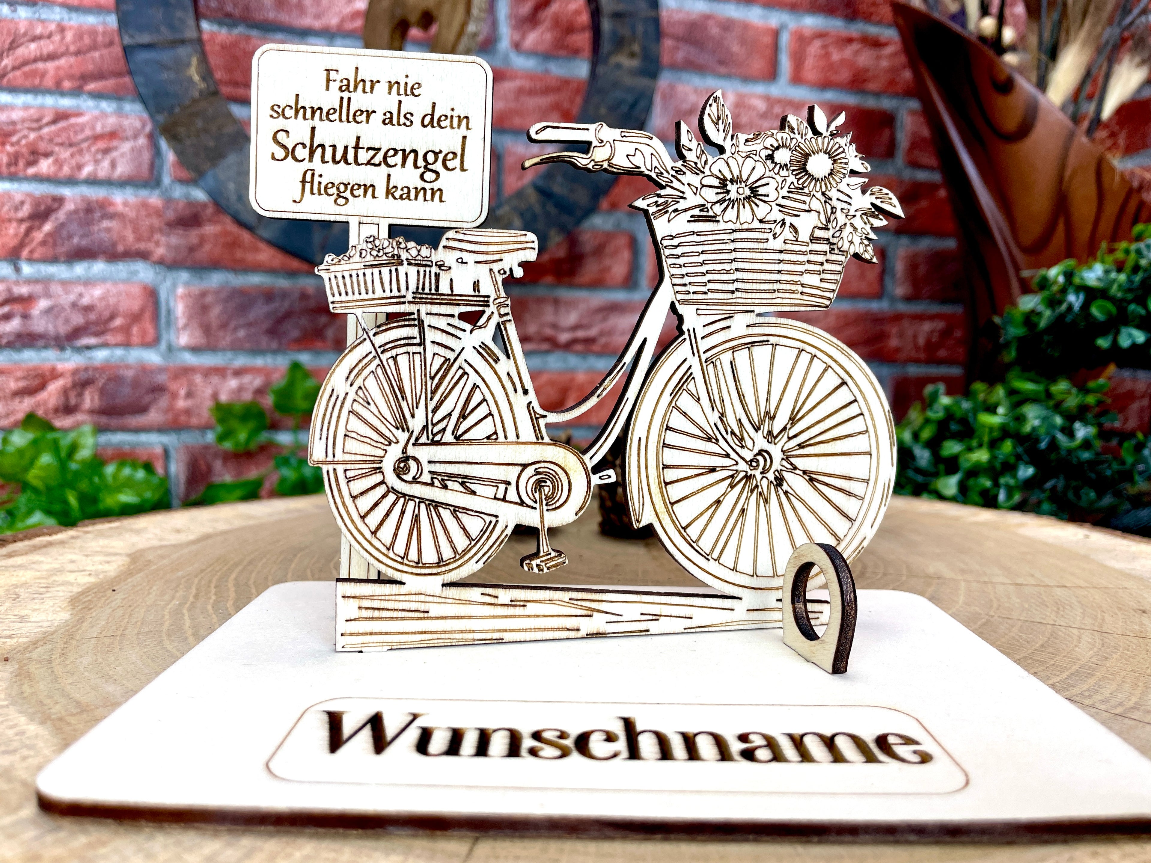 Fahrrad – Dein personalisiertes Damenrad-Geldgeschenk aus Holz mit Blumenkorb Geld Karte Box Holzschild zum Verschenken Bilder Outdoor #3