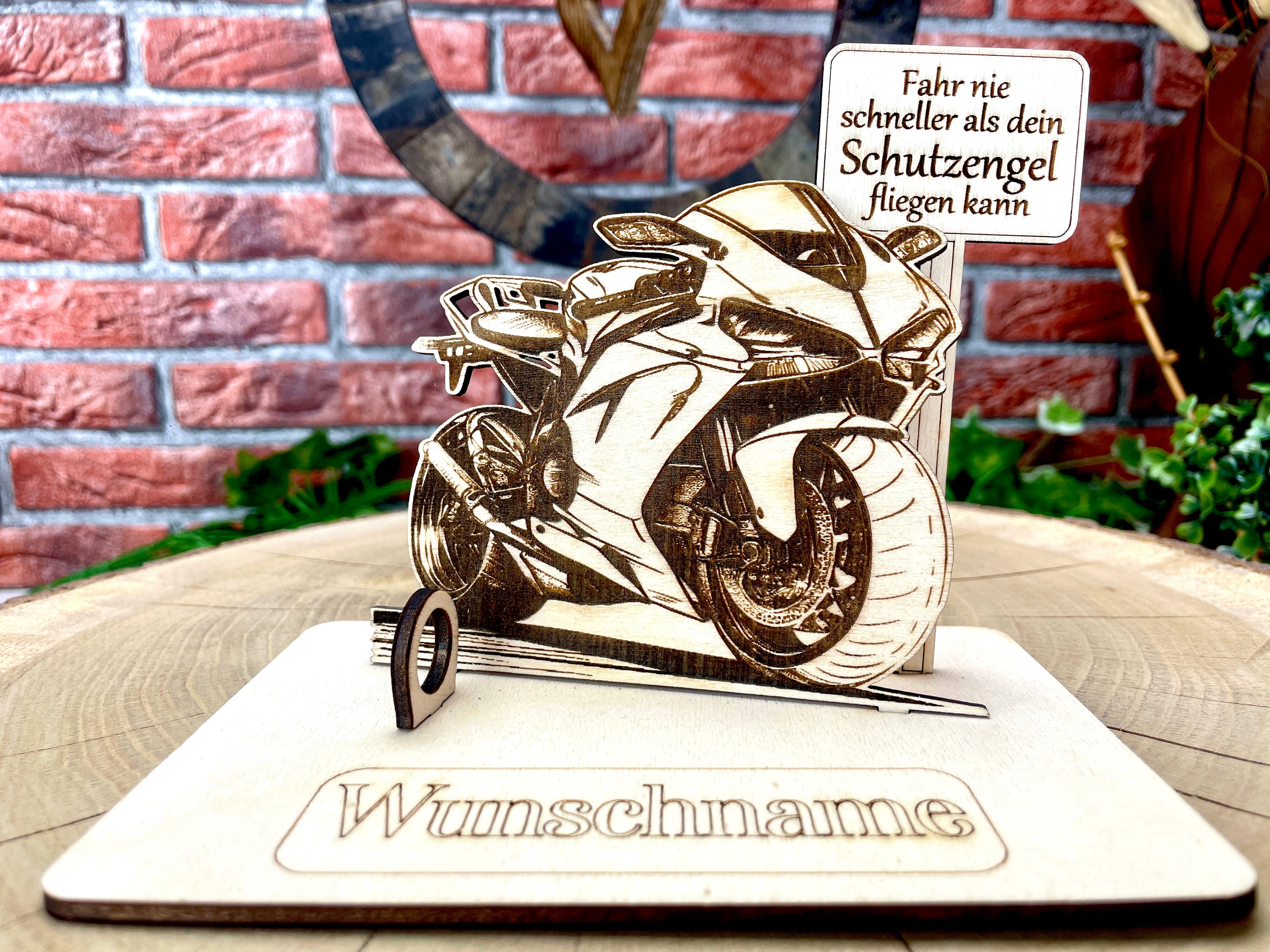 Motorrad  – Dein personalisiertes Motorrad Geldgeschenk aus Holz Geld Karte Box Männergeschenk Holzschild zum Verschenken Rennmaschine