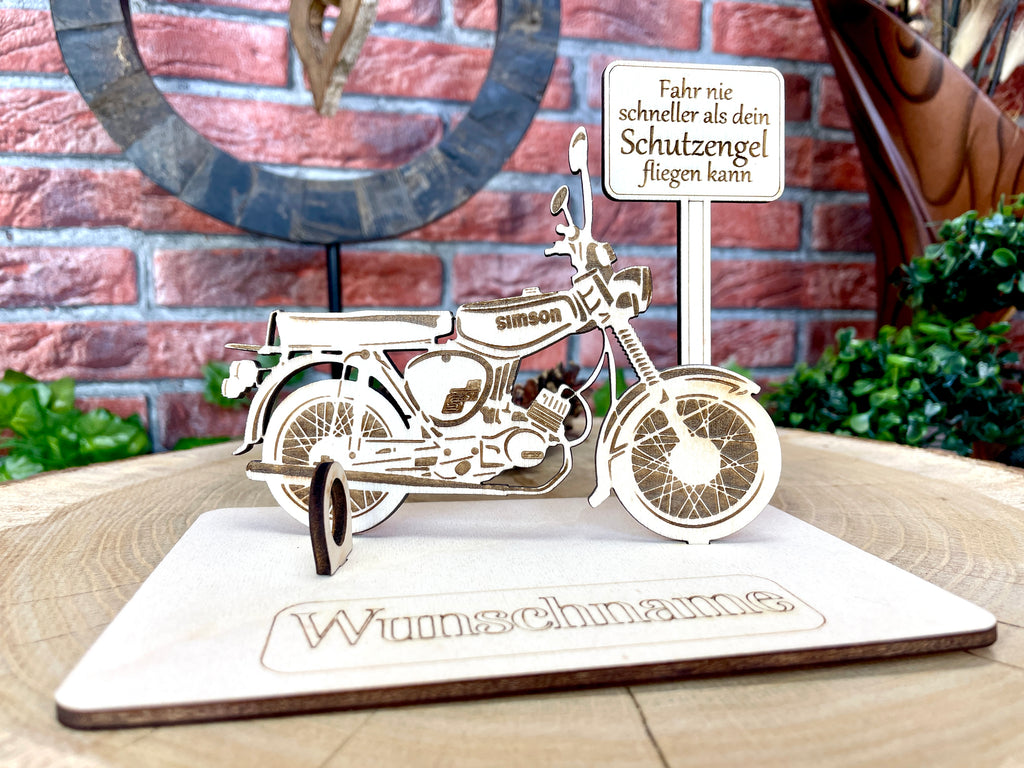 Simson S51 Holzmodell – Geldgeschenk Moped | Personalisiertes DDR Geschenk für Männer und Oldtimer Fans