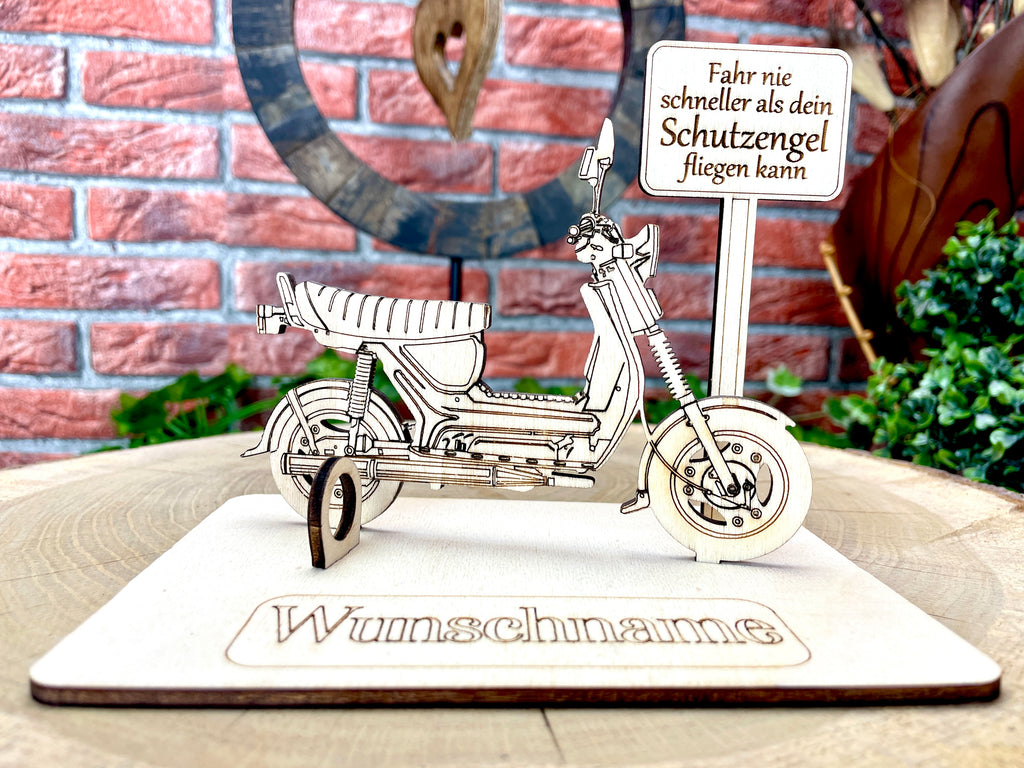 Simson SR50 – Dein personalisiertes Ostfahrzeug-Geldgeschenk aus Holz Geld Karte Box Männergeschenk Holzschild zum Verschenken