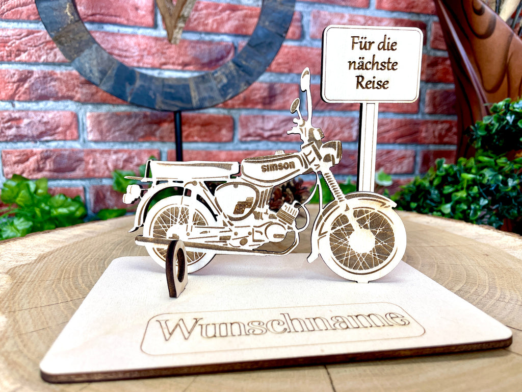 Simson S51 Holzmodell – Geldgeschenk Moped | Personalisiertes DDR Geschenk für Männer und Oldtimer Fans
