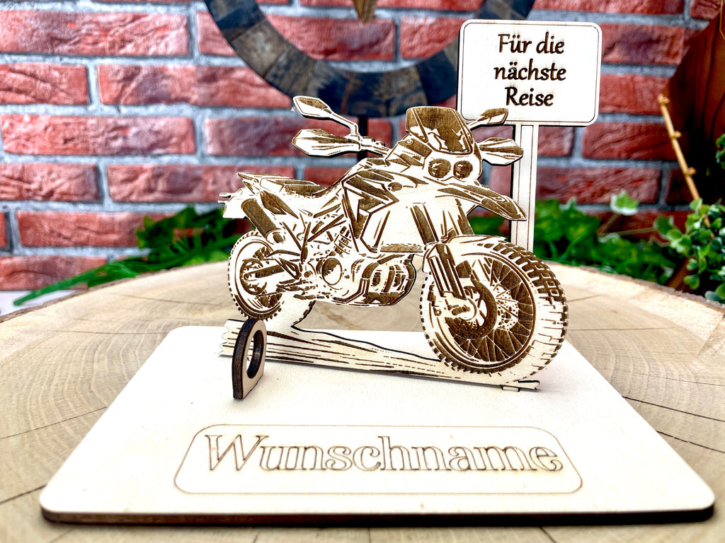Enduro  – Dein personalisiertes Enduro Geldgeschenk aus Holz Geld Karte Box Männergeschenk Holzschild zum Verschenken Motorrad
