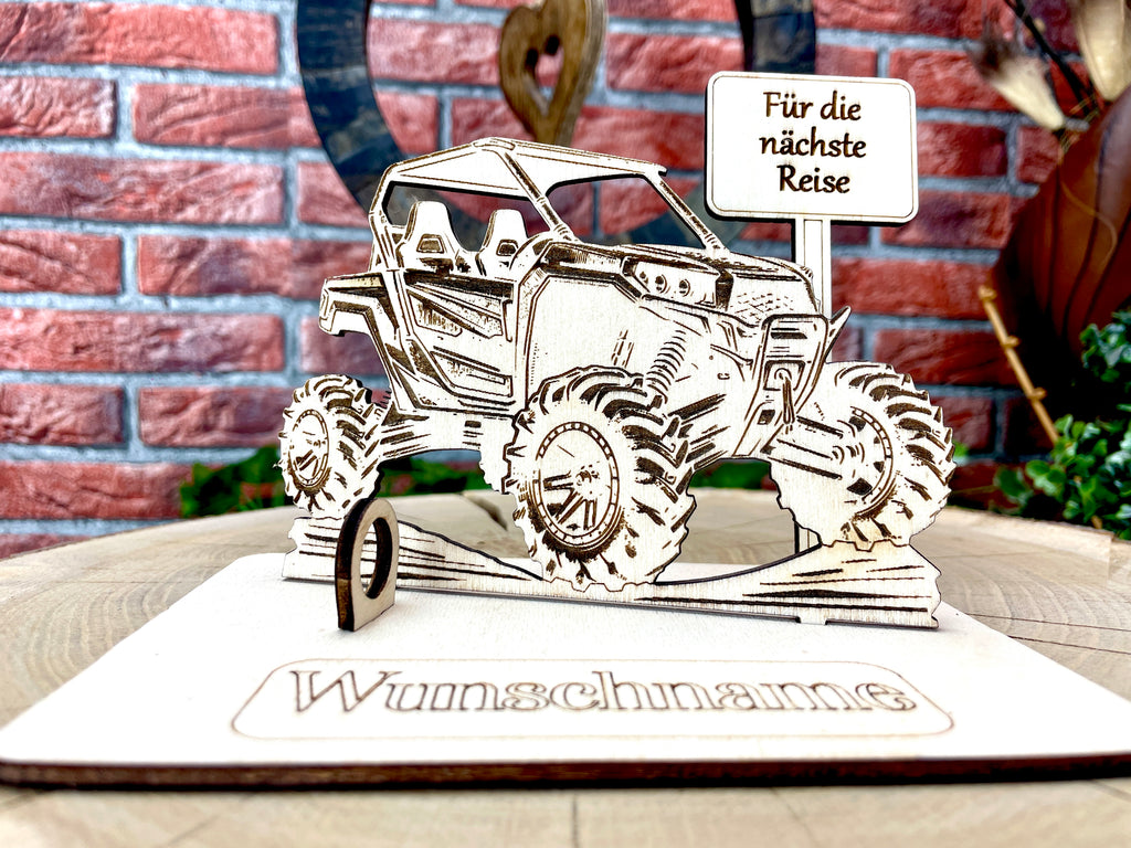 Side by Side – Liebevolles Geländefahrzeug Geldgeschenk aus Holz mit deinem Wunschtext Geld Karte Box Männergeschenk Holzschild Quad