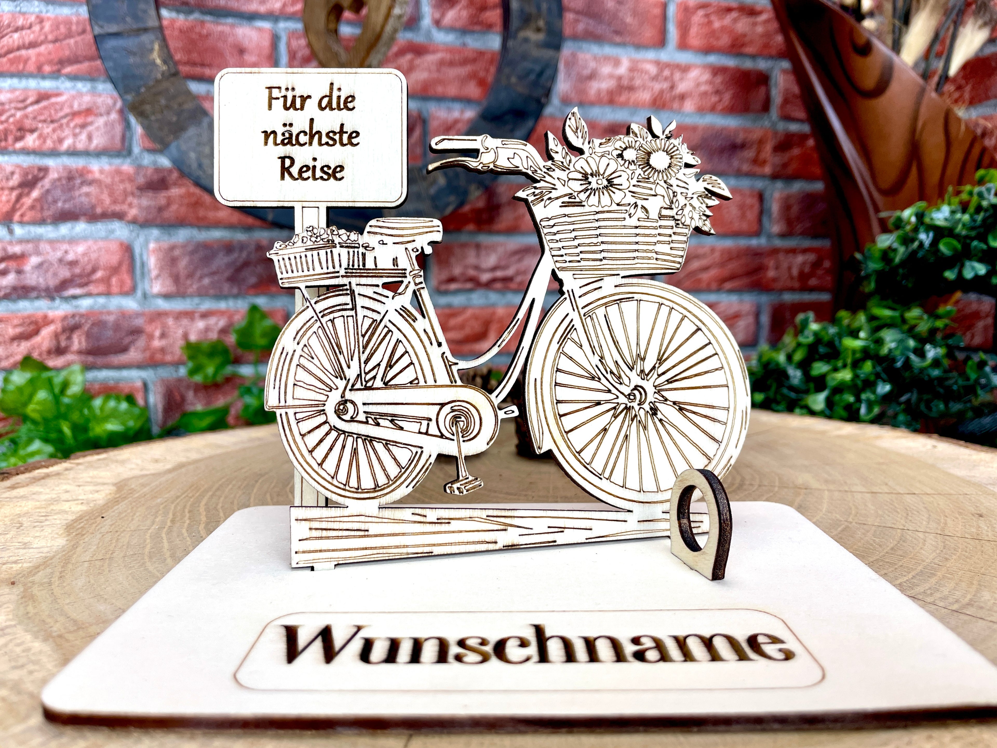 Fahrrad – Dein personalisiertes Damenrad-Geldgeschenk aus Holz mit Blumenkorb Geld Karte Box Holzschild zum Verschenken Bilder Outdoor #3