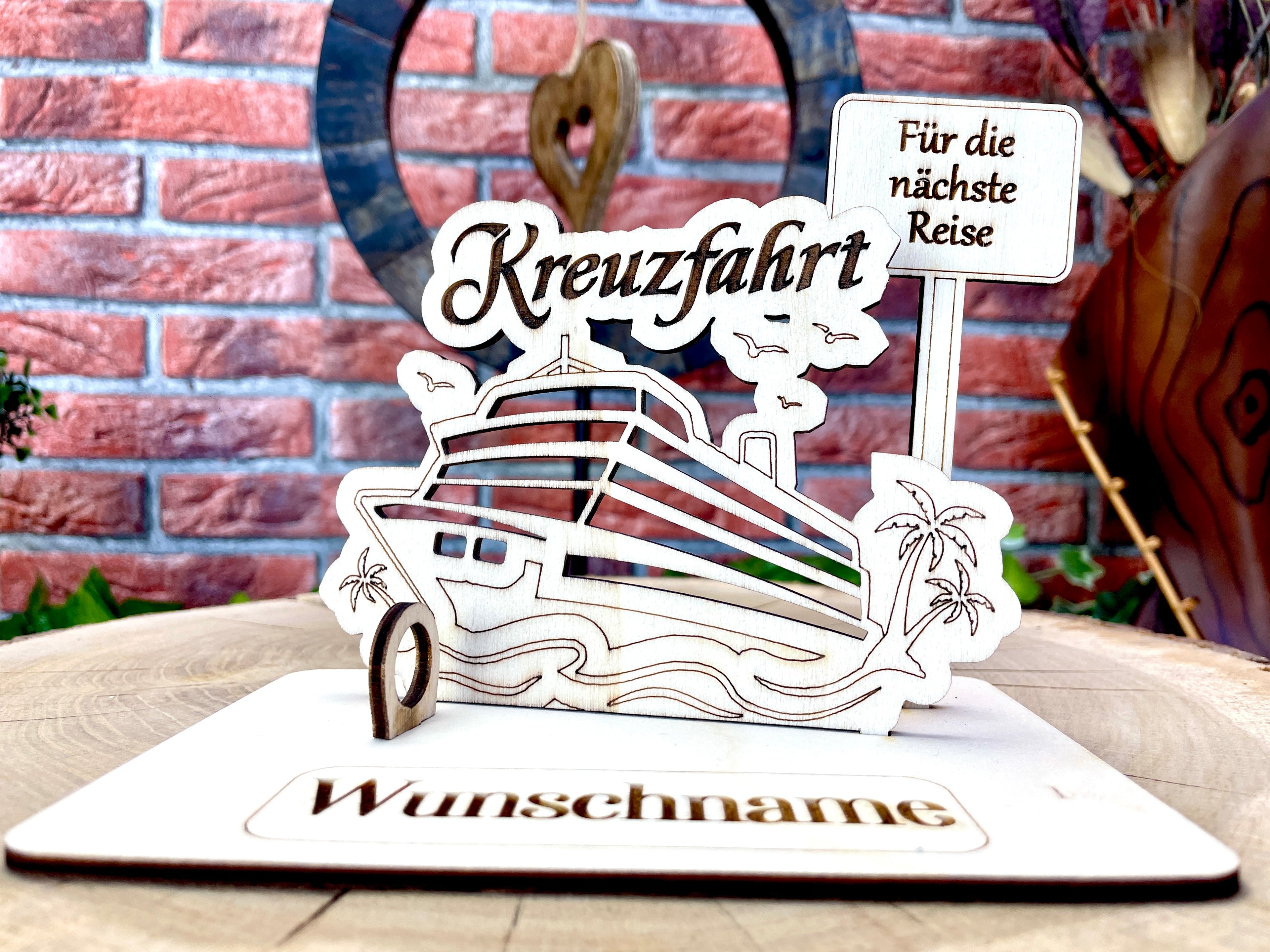 Kreuzfahrt– Liebevolles Boots Geldgeschenk aus Holz mit deinem Wunschtext Geld Karte Box Männergeschenk Holzschild zum Verschenken Reise