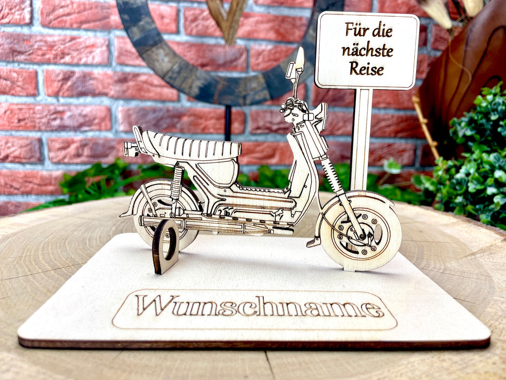 Simson SR50 – Dein personalisiertes Ostfahrzeug-Geldgeschenk aus Holz Geld Karte Box Männergeschenk Holzschild zum Verschenken