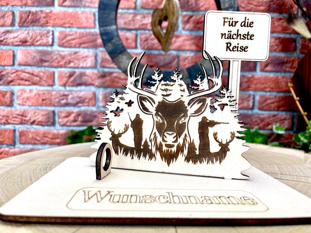 Jäger – Liebevolles Jäger Geldgeschenk aus Holz mit deinem Wunschtext Geld Karte Box Männergeschenk Holzschild zum Verschenken Petri Heil