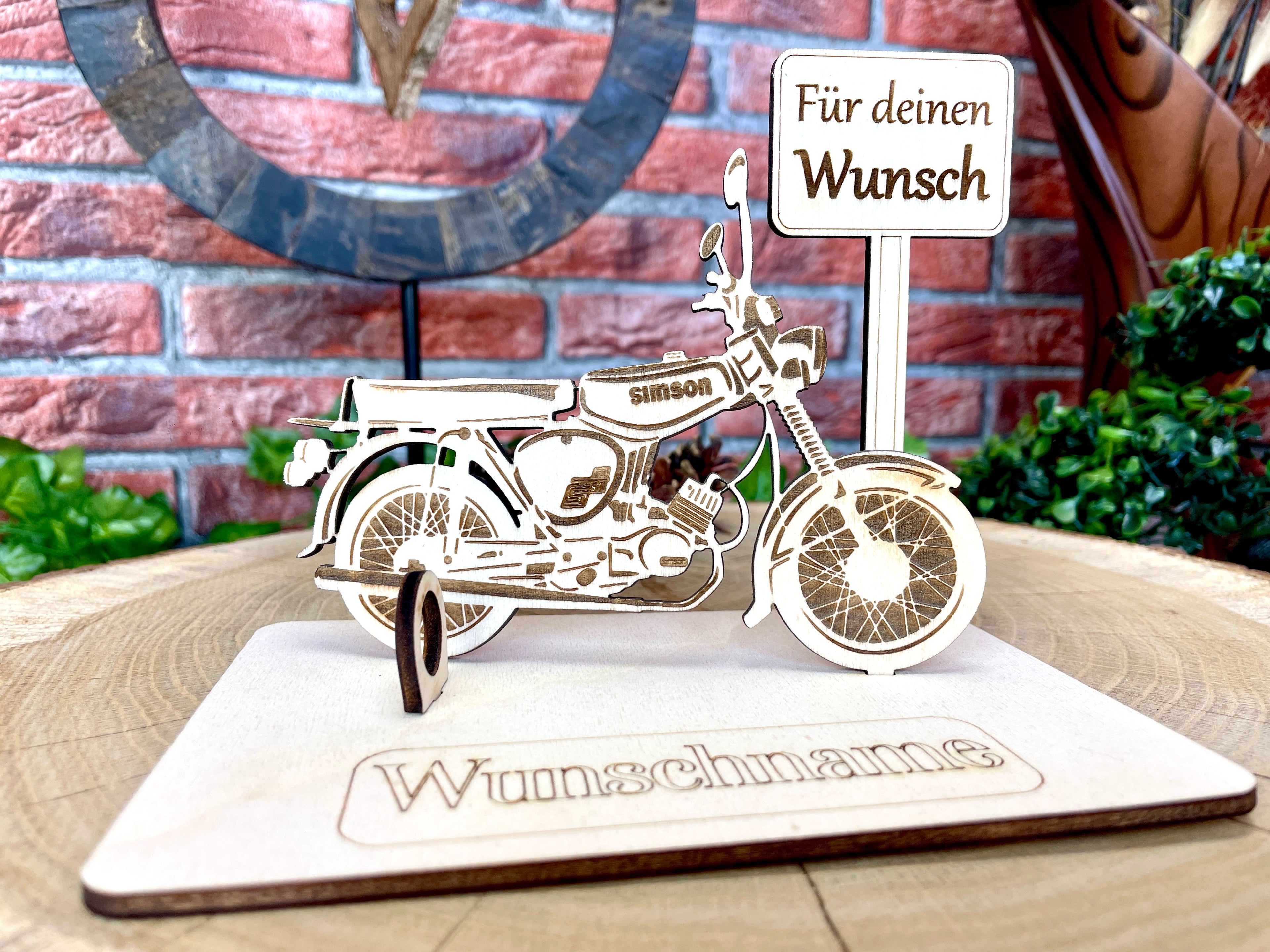 Simson S51 Holzmodell – Geldgeschenk Moped | Personalisiertes DDR Geschenk für Männer und Oldtimer Fans
