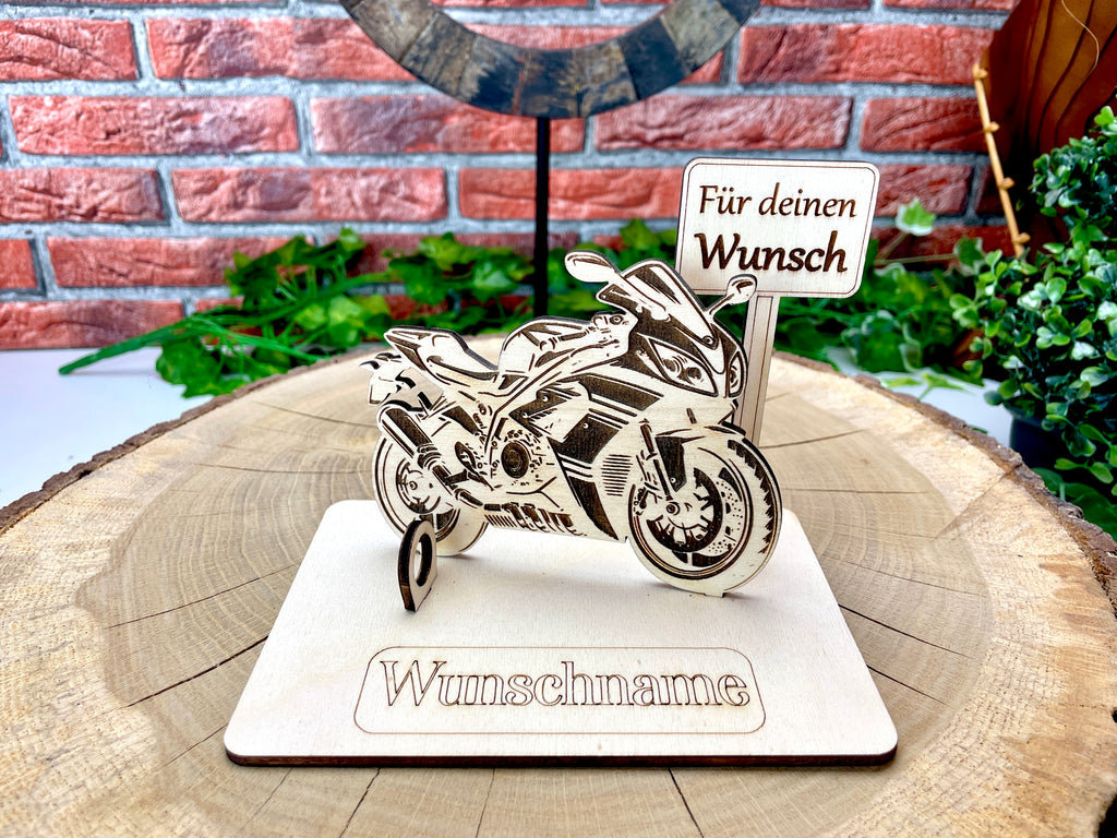 Motorrad 125ccm – Dein personalisiertes Motorrad Geldgeschenk aus Holz Geld Karte Box Männergeschenk Holzschild zum Verschenken Motorrad