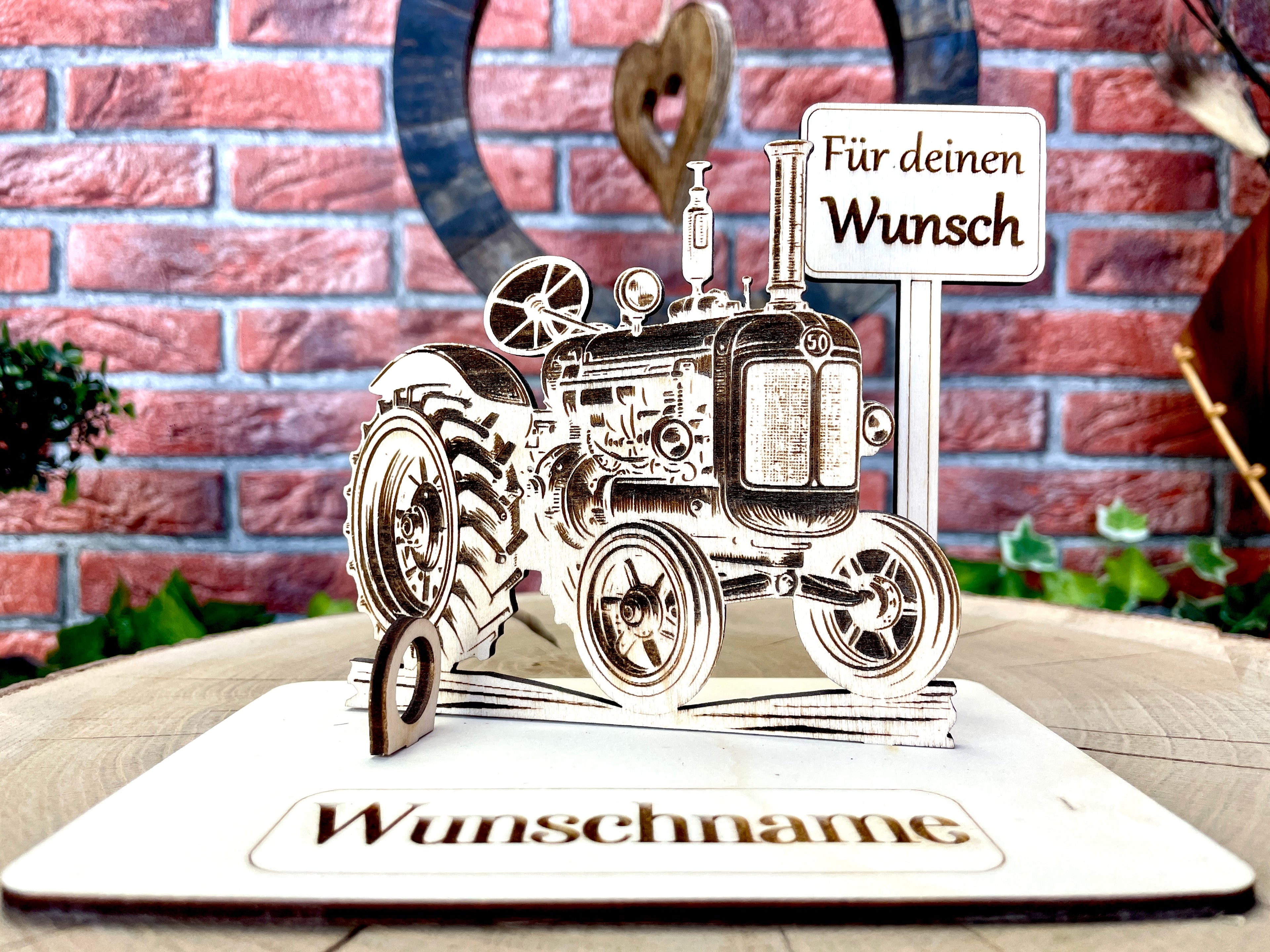 Traktor– Liebevolles Schlepper Geldgeschenk aus Holz mit deinem Wunschtext Geld Karte Box Männergeschenk Holzschild zum Verschenken Bulldog
