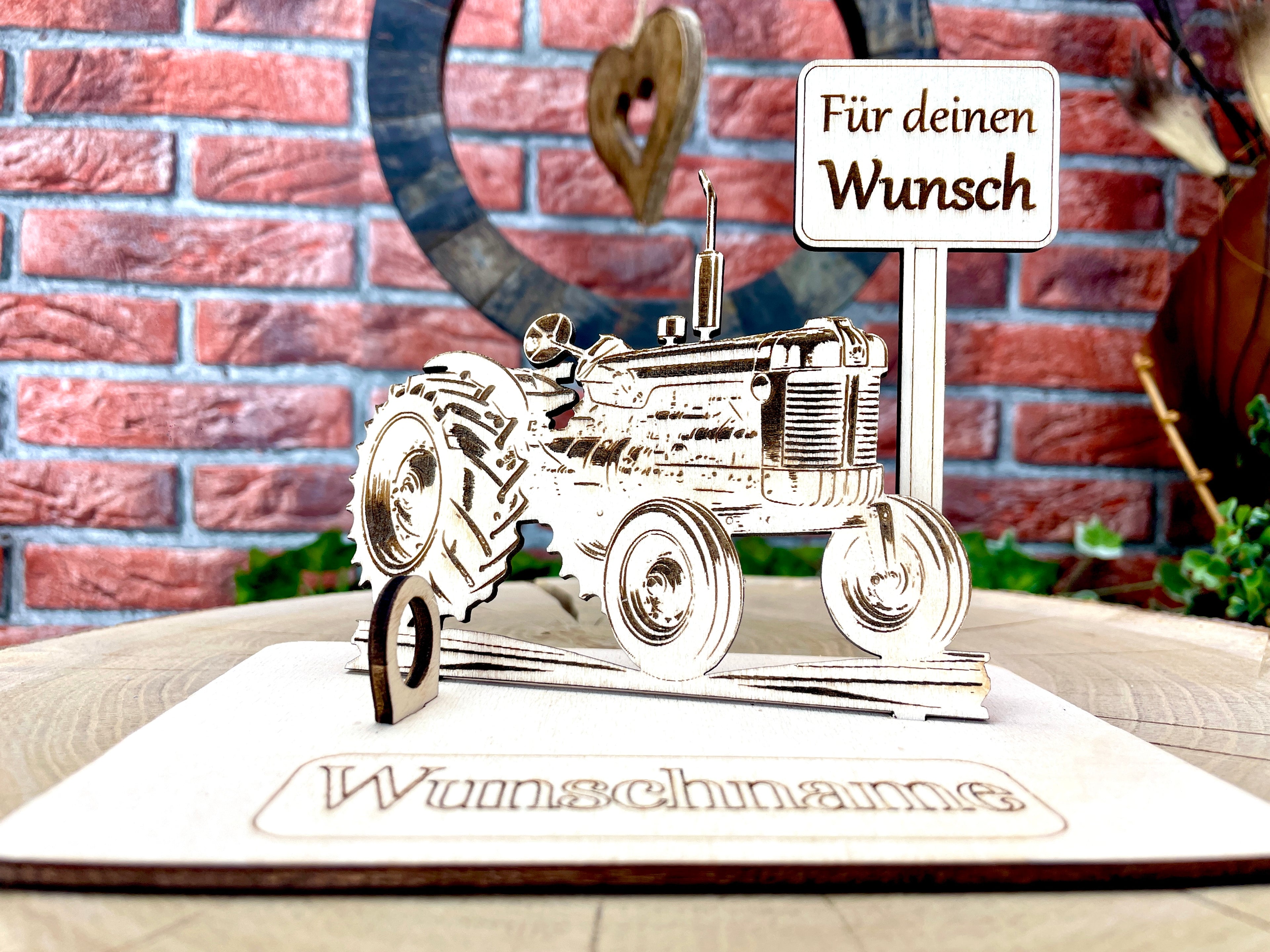Traktor– Liebevolles Schlepper Geldgeschenk aus Holz mit deinem Wunschtext Geld Karte Box Männergeschenk Holzschild zum Verschenken Bulldog